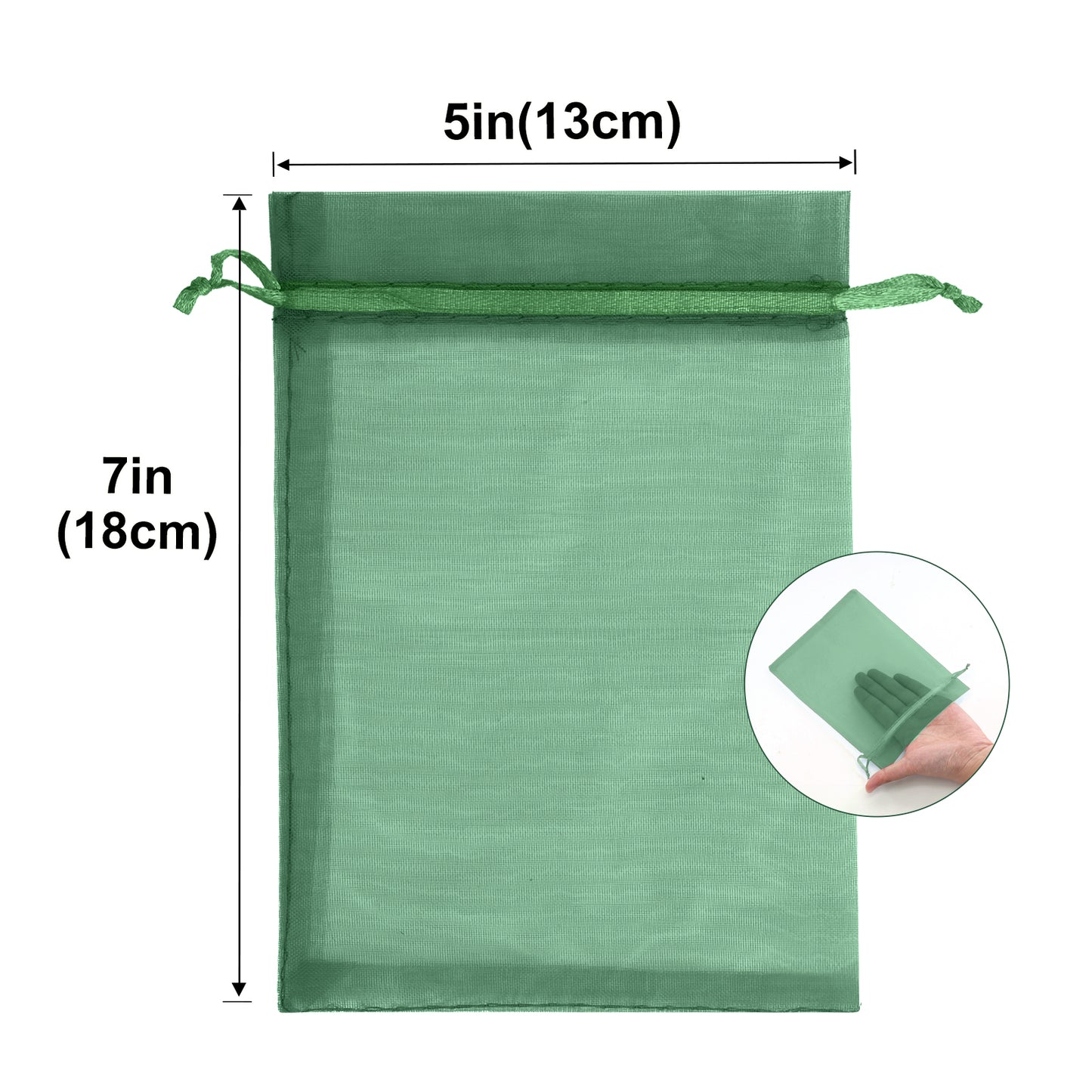 G2PLUS 25PCS Dark Green Organza Bags 5x7 inches - Sheer Mesh Jewelry Pouches, Organza Gift Bags with Drawstring for Candy, Christmas, Wedding Party Favors