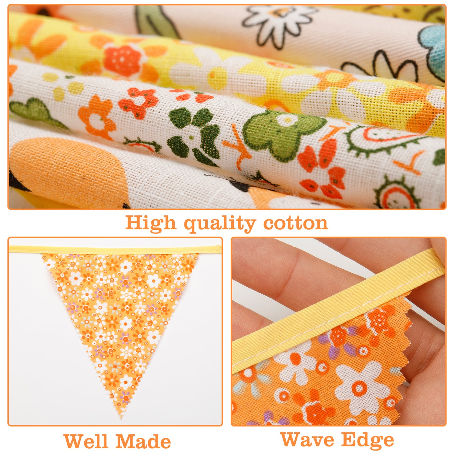 G2PLUS Yellow Triangle Bunting Banner, 39Ft Cotton Pennant Banner, 42pcs Reusable Fabric Triangle Flags Party Decoration for Birthday, Wedding, Baby Shower, Room Decor