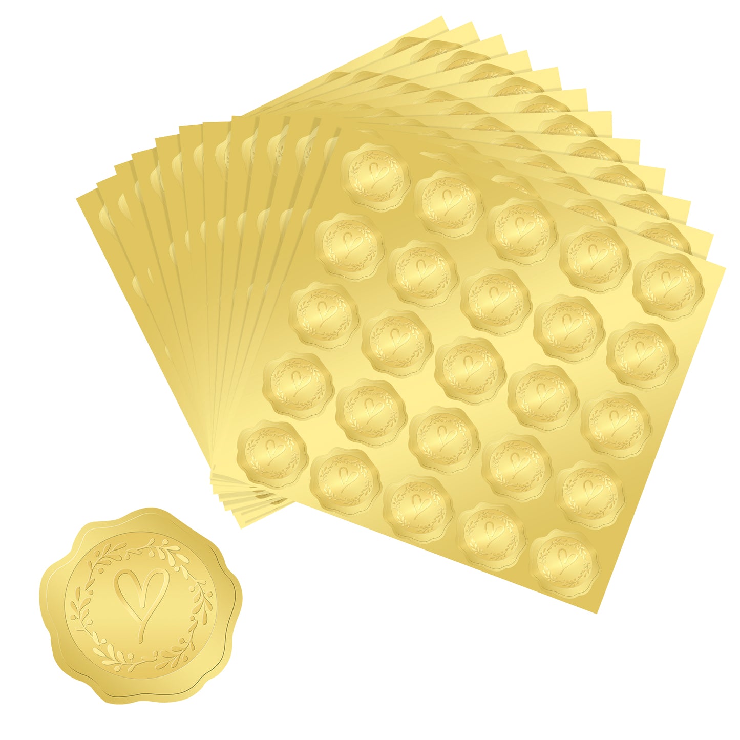 G2PLUS 300PCS Embossed Gold Foil Stickers, Gold Heart Envelope Seals Stickers, Gold Embossed Wax Seal Looking Heart Envelope Seals, Gold Heart and Garland Stickers for Envelope Seals, Cards, Invites