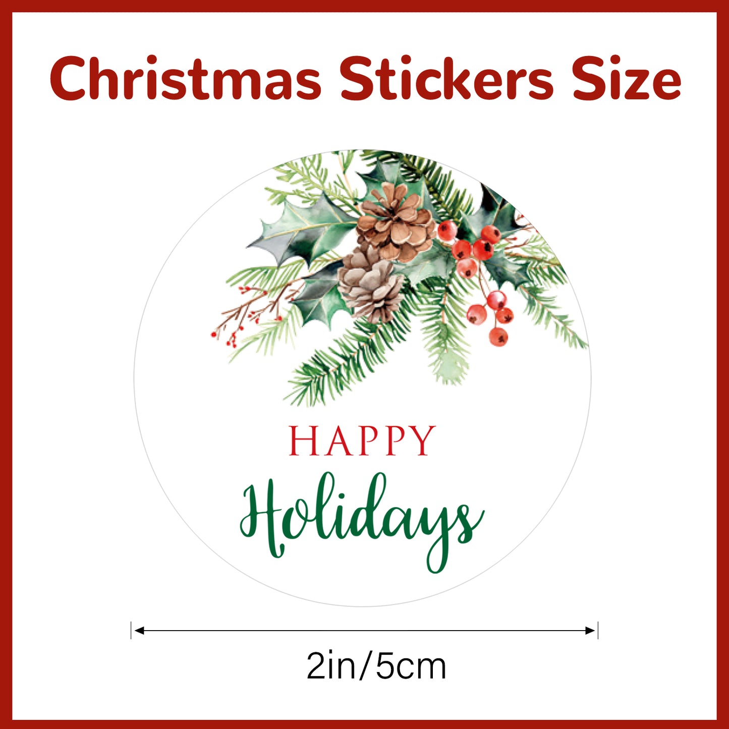 G2PLUS Happy Holiday Stickers, 120PCS Christmas Holiday Stickers, 2'' Round Holiday Gift Stickers, Holiday Season Gift Tag Stickers, Xmas Holly Berry Labels Winter Holiday Seasonal Envelope Seals