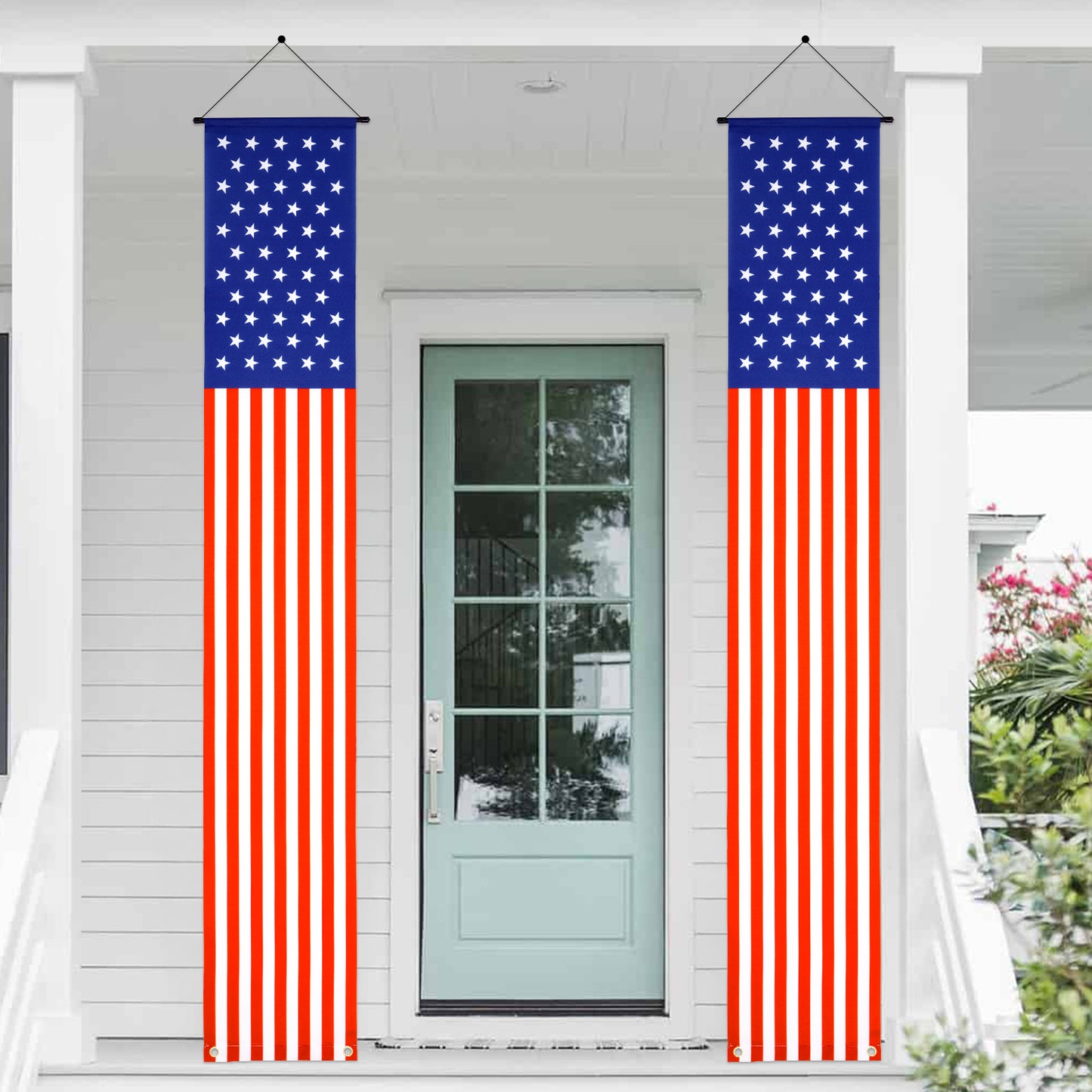G2PLUS American Flag Door Banner, 12x71 Inches Independence Day Indoor and Outdoor Hanging American Flag Banners, Patriotic Star and Stripes Decor for Memorial Day, 4Th of July (2 PCS)