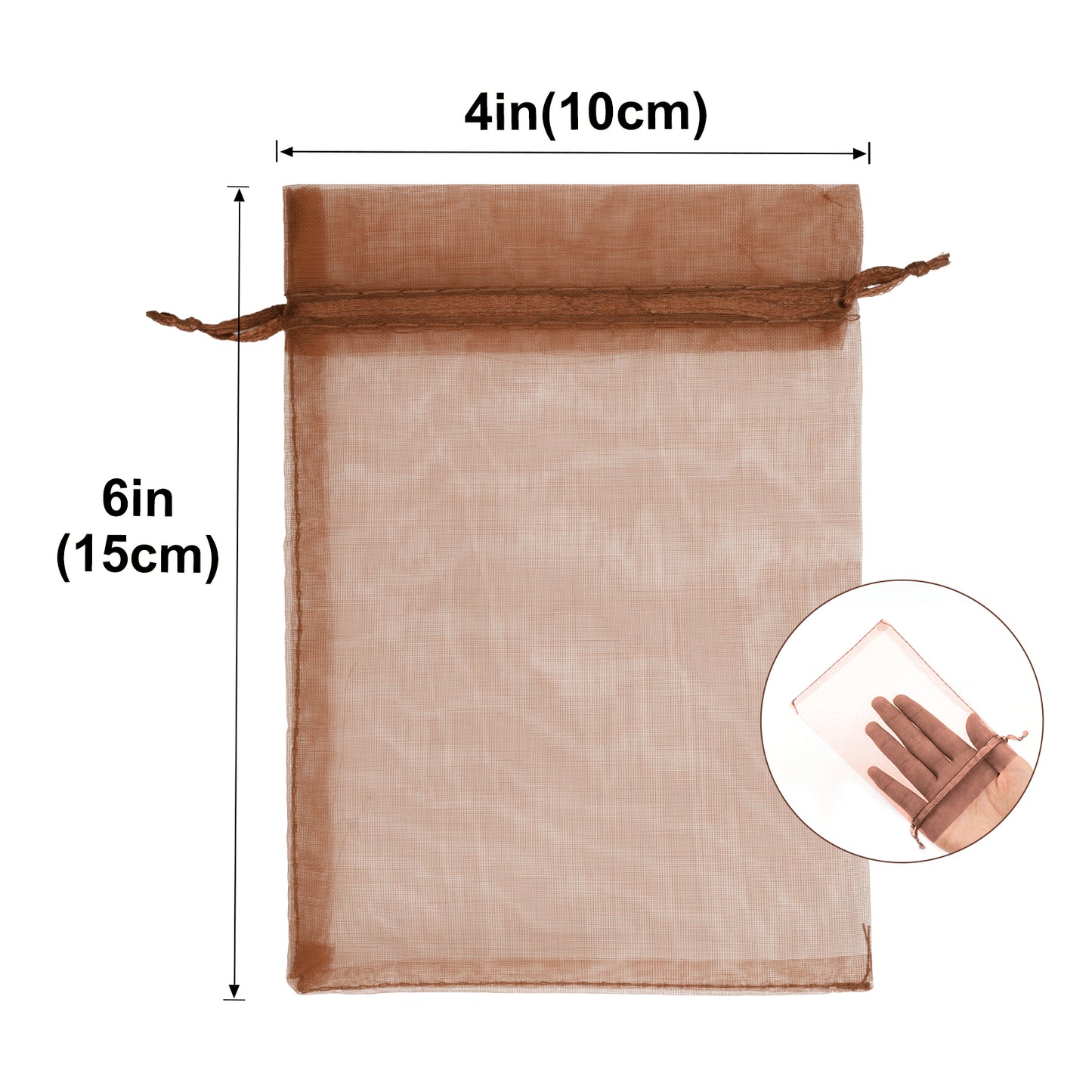 G2PLUS Brown Organza Bags 4x6 In - 100PCS Drawstring Organza Bags, Sheer Mesh Jewelry Pouches, Candy Gift Wrap Pouch for Halloween, Christmas, Wedding Party Favors