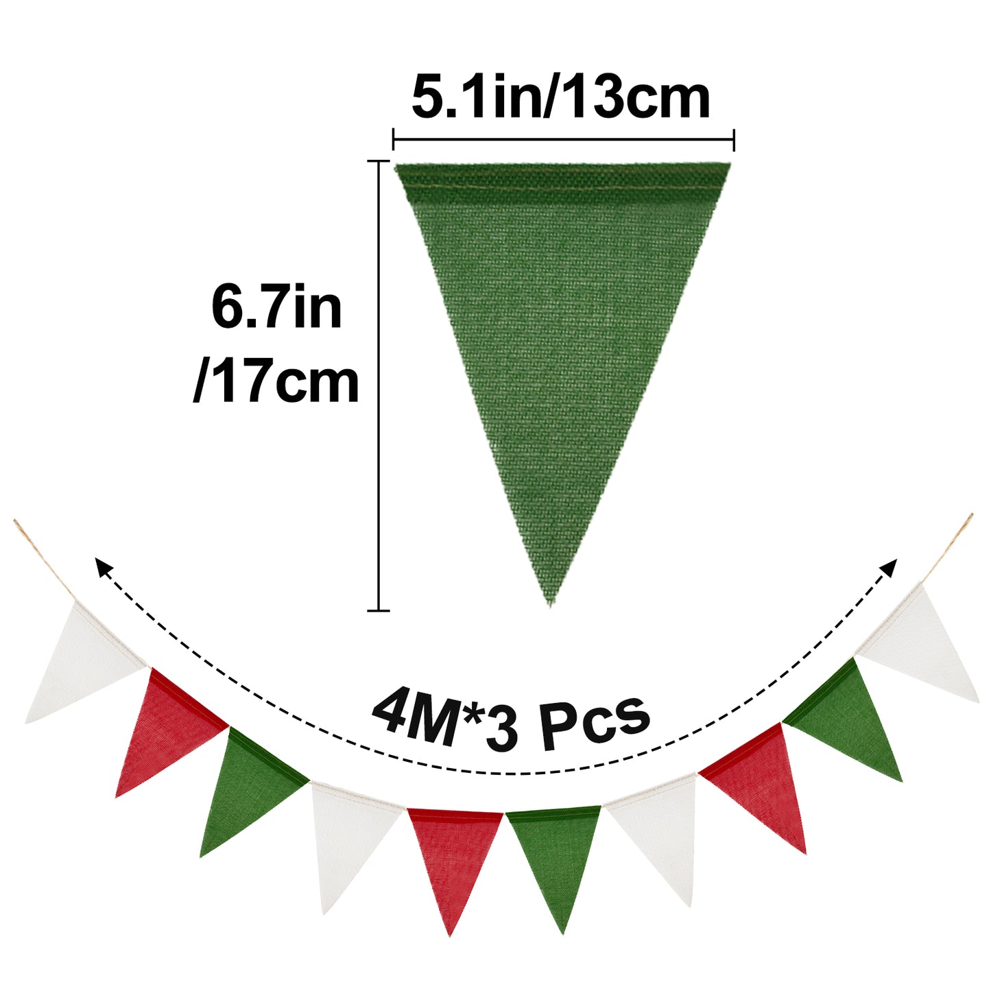 G2PLUS Pre-Strung Christmas Burlap Banners, 39Ft Red Green White Fabric Triangle Flag Bunting, 36Pcs Pennant Banner Flags Garland for Christmas, Wedding, Birthday, Party Decorations