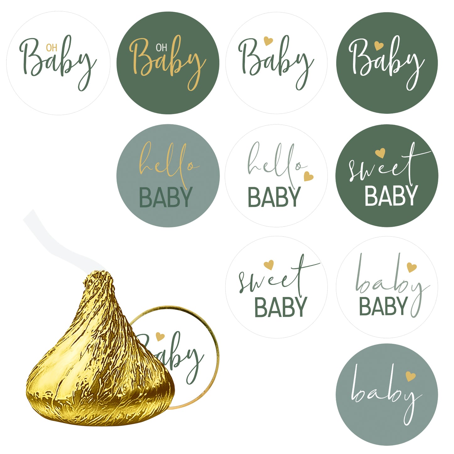 G2PLUS Baby Shower Stickers, Sweet Baby Stickers, Oh Baby Stickers, 210PCS Round Baby Shower Candy Stickers, Green Baby Shower Party Favor Stickers for Envelope Seals, Invitations (0.75 inch)