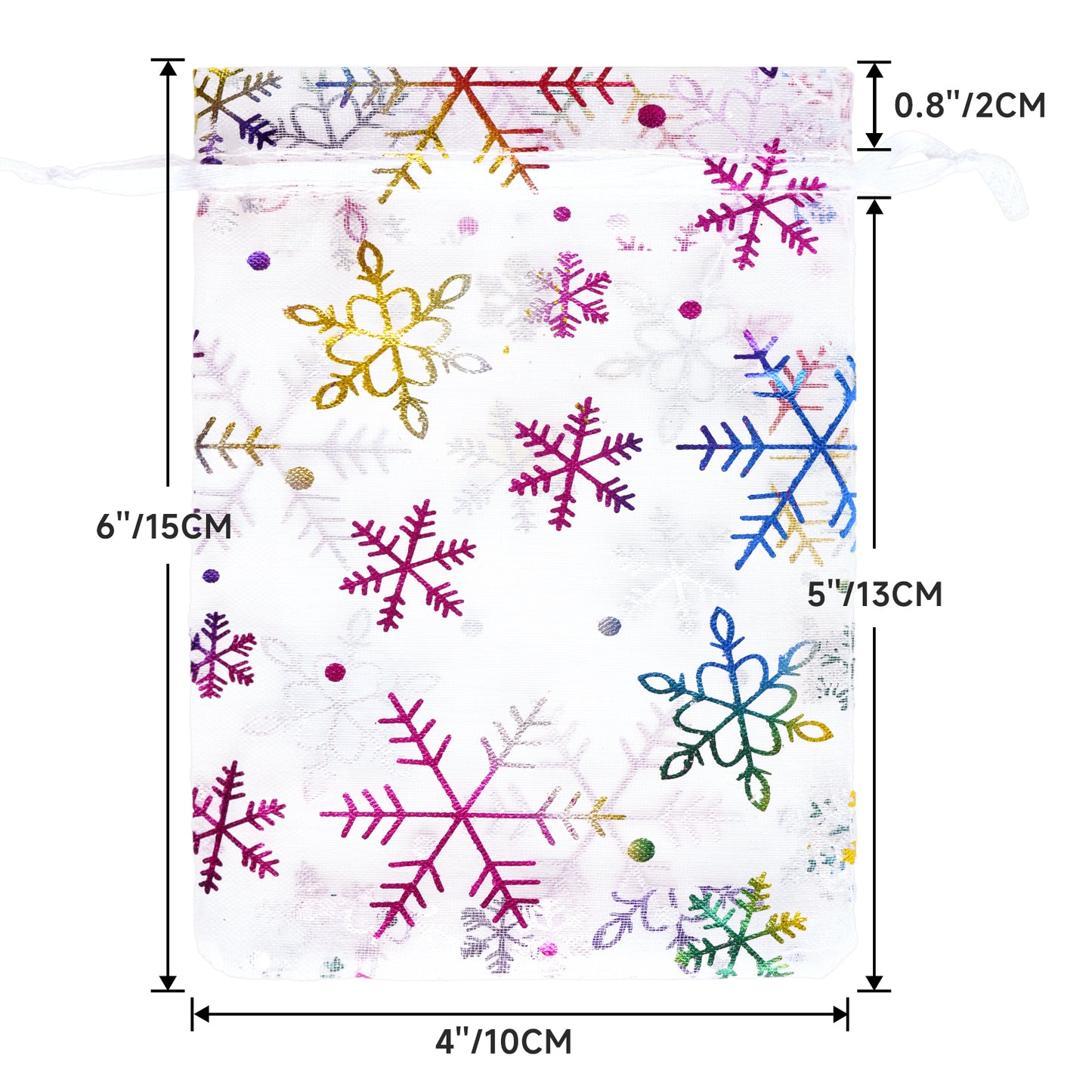 G2PLUS 50Pcs Christmas Drawstring Organza Bags 4x6 - Christmas Snowflake Organza Gift Bags, Colored Sheer Mesh Pouches, Xmas Winter Holiday Gift Wrap Pouches for Jewelry, Candy, Goodies