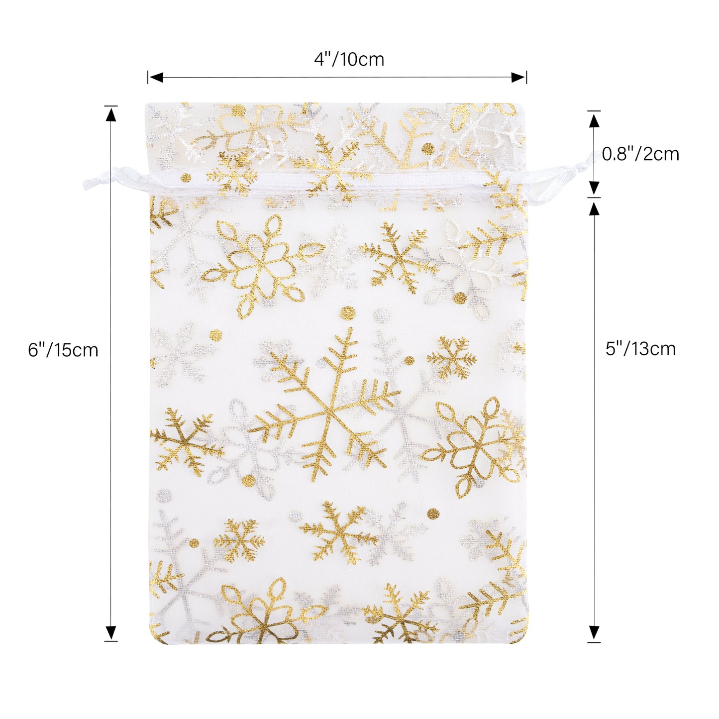 G2PLUS Christmas Drawstring Organza Bags, 50PCS Snowflake Organza Gift Bags, Gold Christmas Organza Bags 4x6, Mesh Sheer Organza Pouches, Xmas Winter Holiday Organza Bags for Jewelry, Candy, Goodies