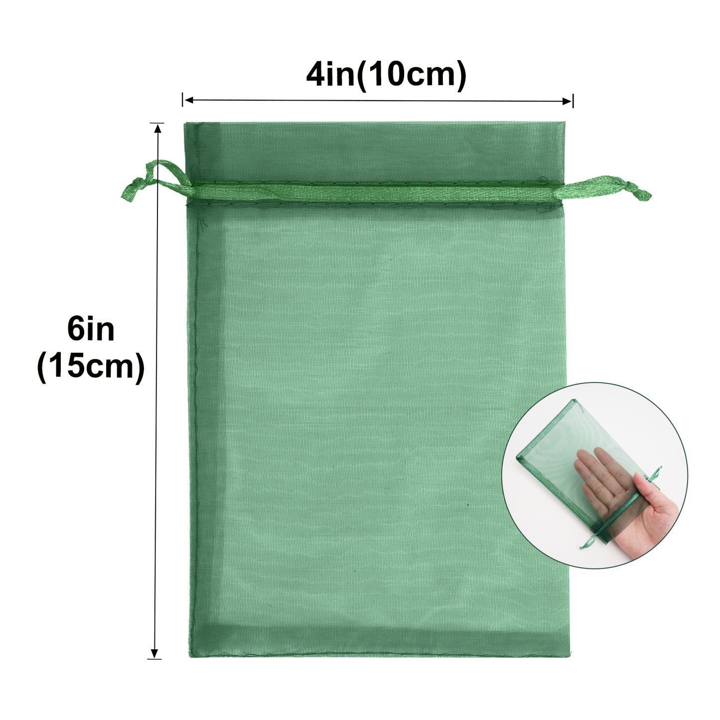 G2PLUS 100PCS Drawstring Organza Bags 4x6 in - Christmas Dark Green Organza Bags, Sheer Mesh Pouches for Candy, Fruits, Baby Shower, Wedding Party Favors