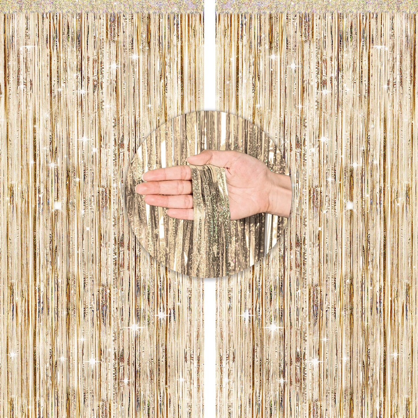 G2PLUS Champagne Gold Glitter Foil Curtains, 2PCS Metallic Tinsel Foil Fringe Curtains, 1m×2.5m Party Backdrop Streamers, Tinsel Curtain for Birthday Wedding Prom Decoration