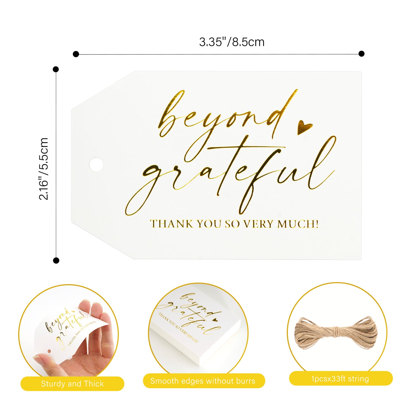 G2PLUS Thank You Gift Tags, Beyond Grateful Tags, 50PCS Thank You So Very Much Tags, Gold Foil Thank You Tags with String for Wedding, Baby Shower, Birthday, Fall Holiday Party Favors (3''x2'')