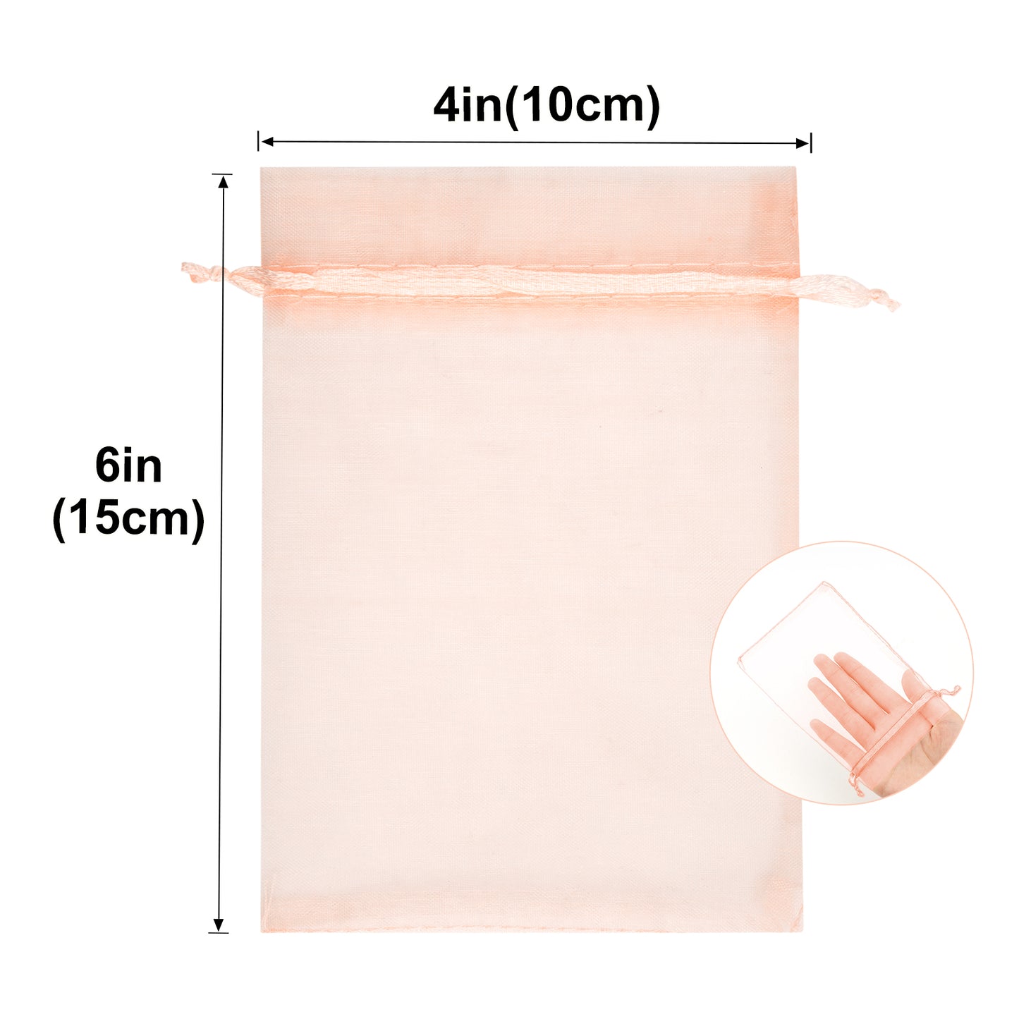 G2PLUS Peach Organza Bags 4x6 In - 100PCS Drawstring Organza Bags, Sheer Mesh Jewelry Pouches, Candy Gift Wrap Pouch for Halloween, Christmas, Wedding Party Favors