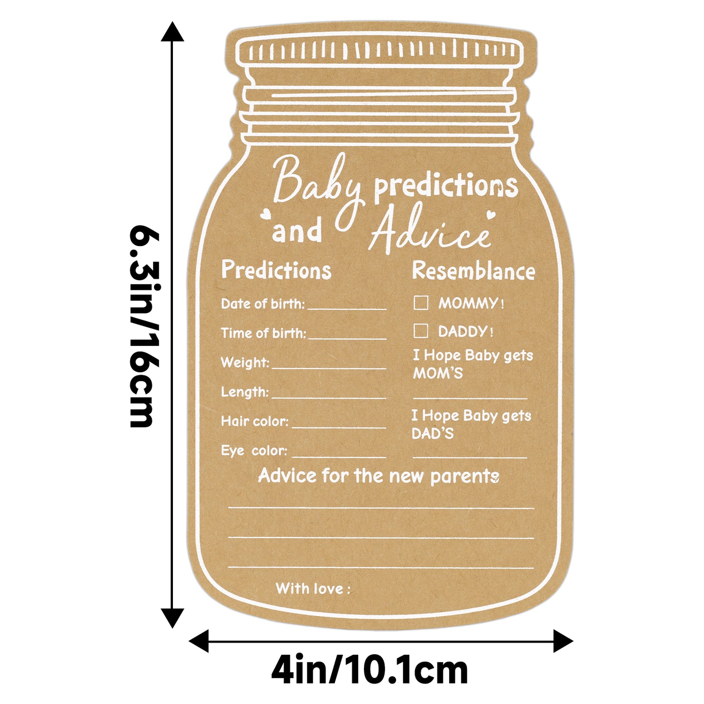 G2PLUS Baby Advice Cards, Mason Jar Baby Predictions and Advice Cards for Parents To Be, Wishes Card for New Parents, Gender Reveal Girls Boys Shower Game Party Decorations(4x6.3 in, kraft, white)