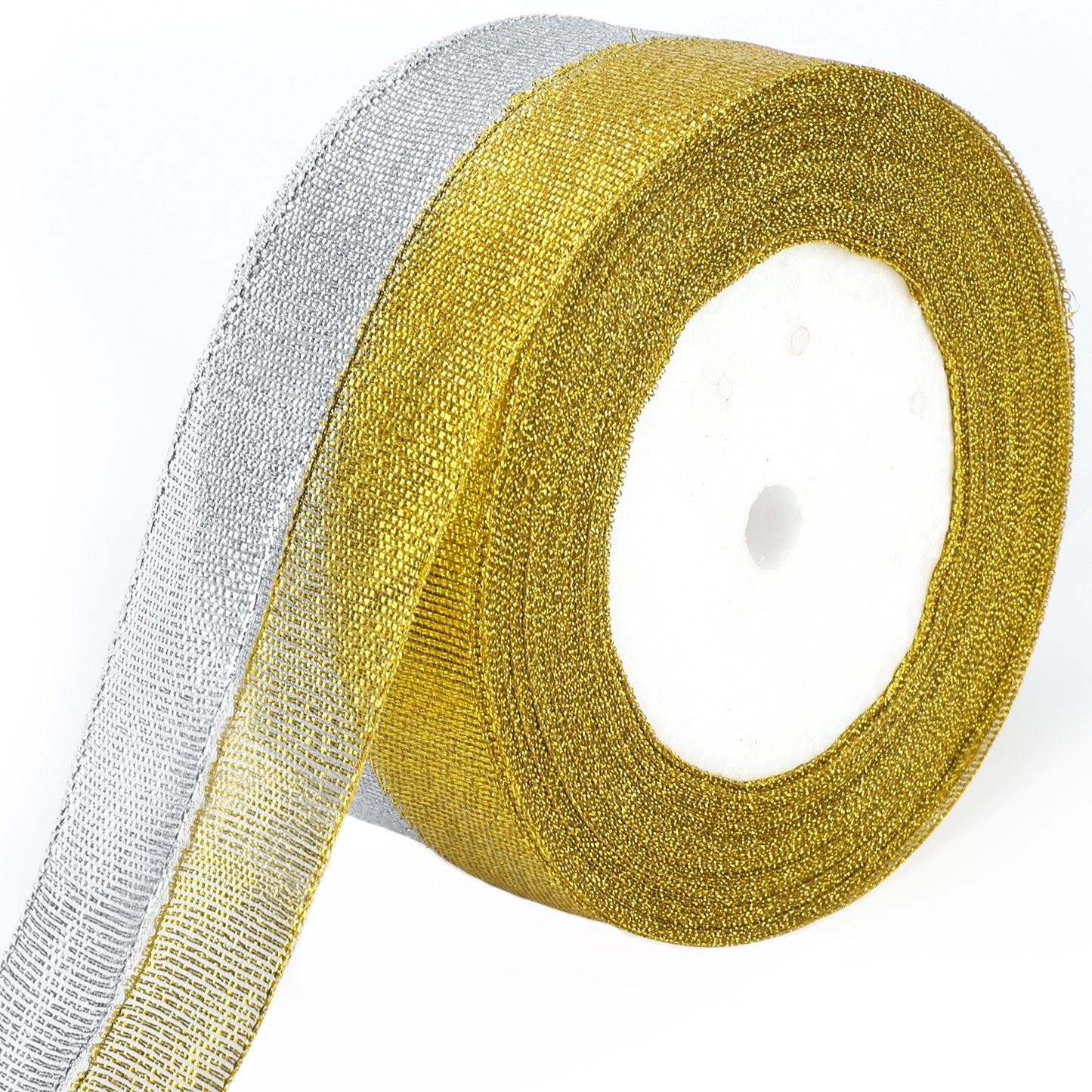 G2PLUS Gold and Silver Organza Gift Wrap Ribbon, 20mm Sparkly Decorative Christmas Ribbon, Ribbon for Gift Wrapping 44M Glitter Metallic Ribbon for Christmas Easter Wrapping Gift Craft, 2 Roll x 22M