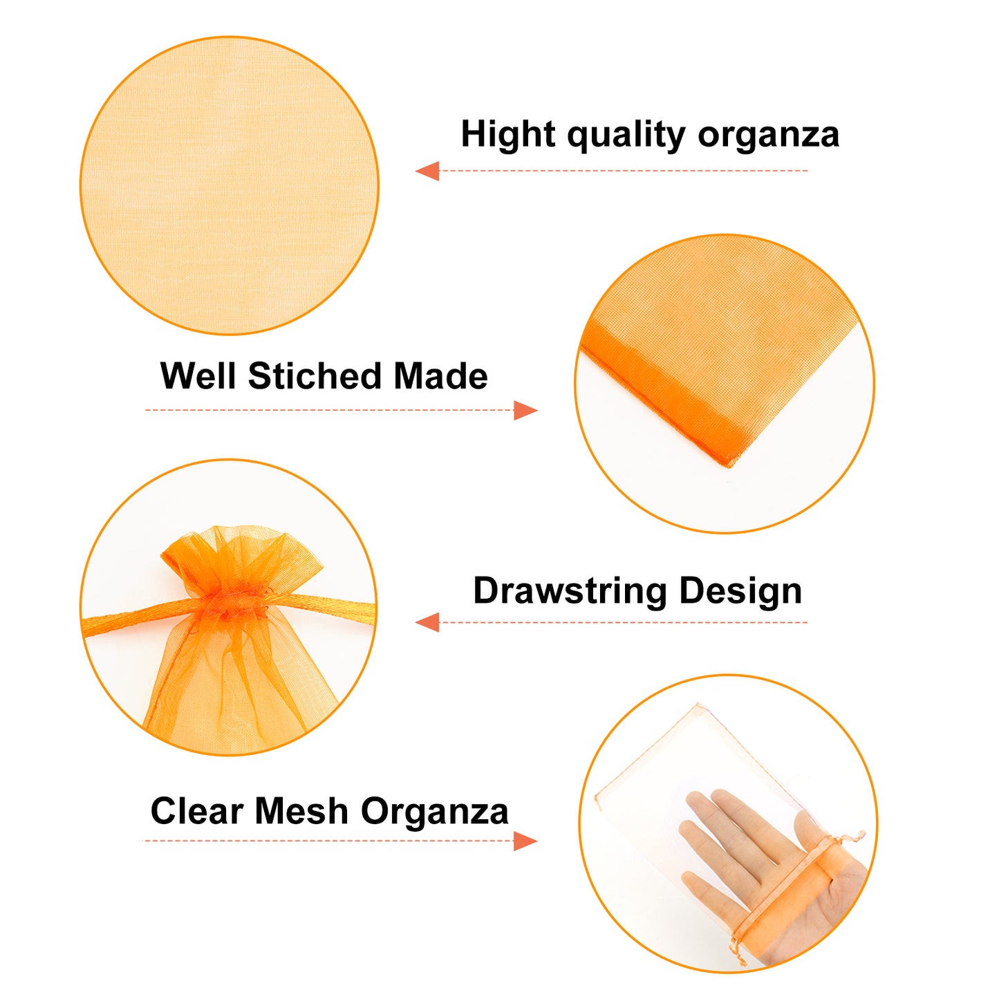 G2PLUS Orange Organza Bags 4x6 In - 100PCS Drawstring Organza Bags, Sheer Mesh Jewelry Pouches, Halloween Goodie Candy Treat Bag for Christmas, Thanksgiving, Wedding Party Favors