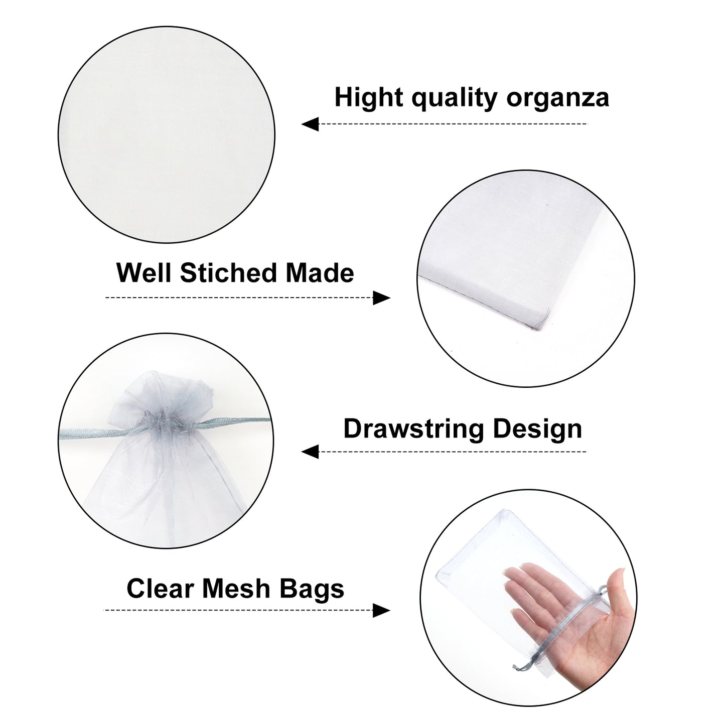 G2PLUS 100PCS Drawstring Organza Bags - Grey Organza Bags 4x6 In, Sheer Mesh Jewelry Pouches, Candy Gift Wrap Pouch for Christmas, Baby Shower, Birthday, Wedding Party Favors