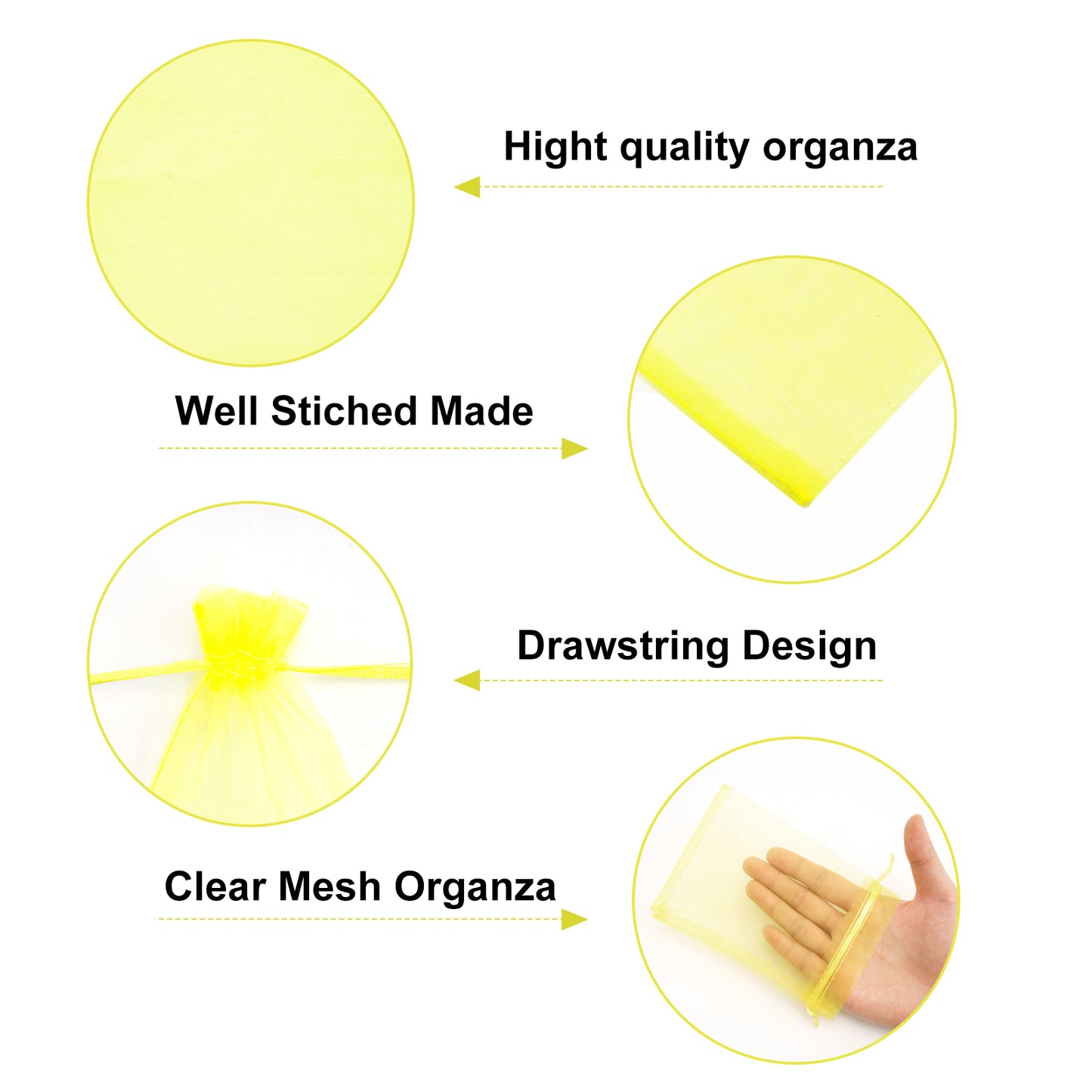 G2PLUS 100PCS Drawstring Organza Bags - Yellow Organza Bags 4x6 In, Sheer Mesh Jewelry Pouches, Candy Gift Wrap Pouch for Christmas, Baby Shower, Birthday, Wedding Party Favors