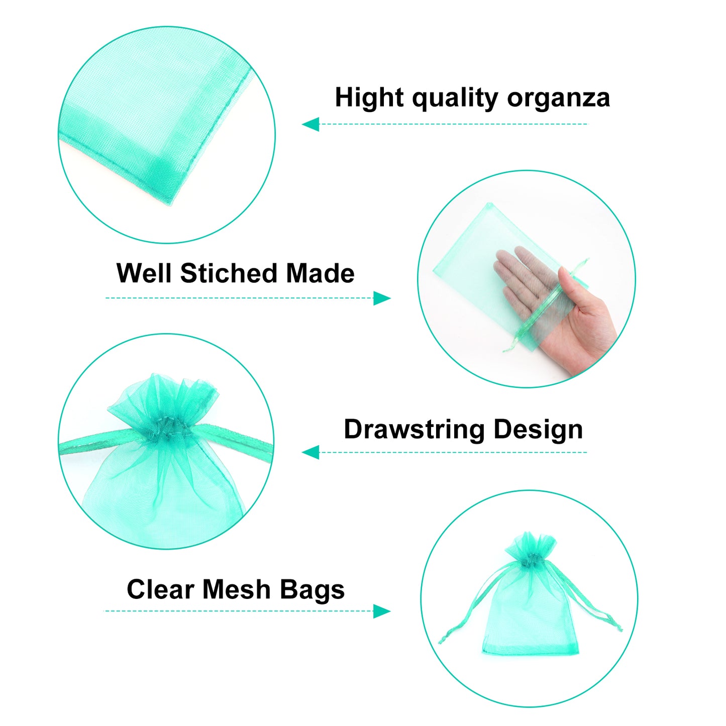 G2PLUS Drawstring Organza Bags 4x6 In - 100PCS Aqua Blue Organza Bags, Sheer Mesh Jewelry Pouches, Candy Gift Wrap Pouch for Christmas, Baby Shower, Birthday, Wedding Party Favors