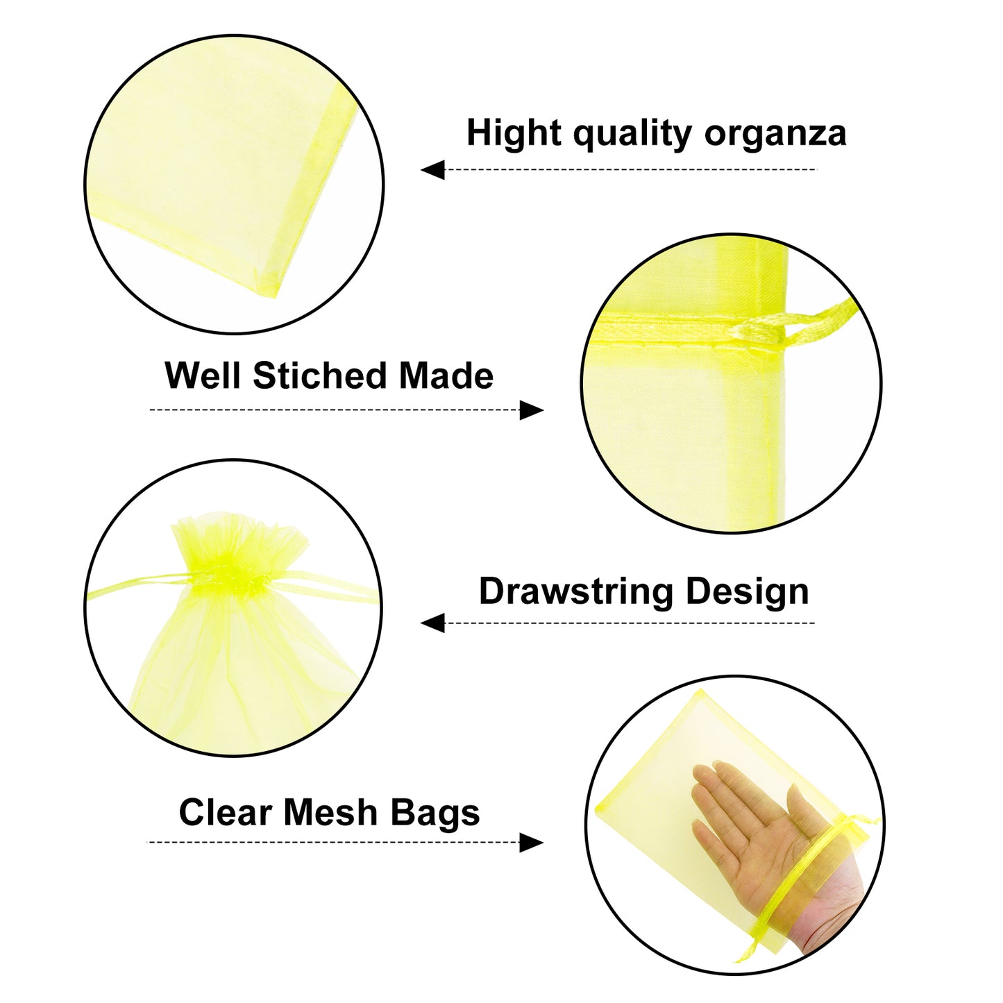 G2PLUS 25PCS Yellow Organza Bags 5x7 inches - Sheer Mesh Jewelry Pouches, Organza Gift Bags with Drawstring for Candy, Jewelry, Wedding Party Favors