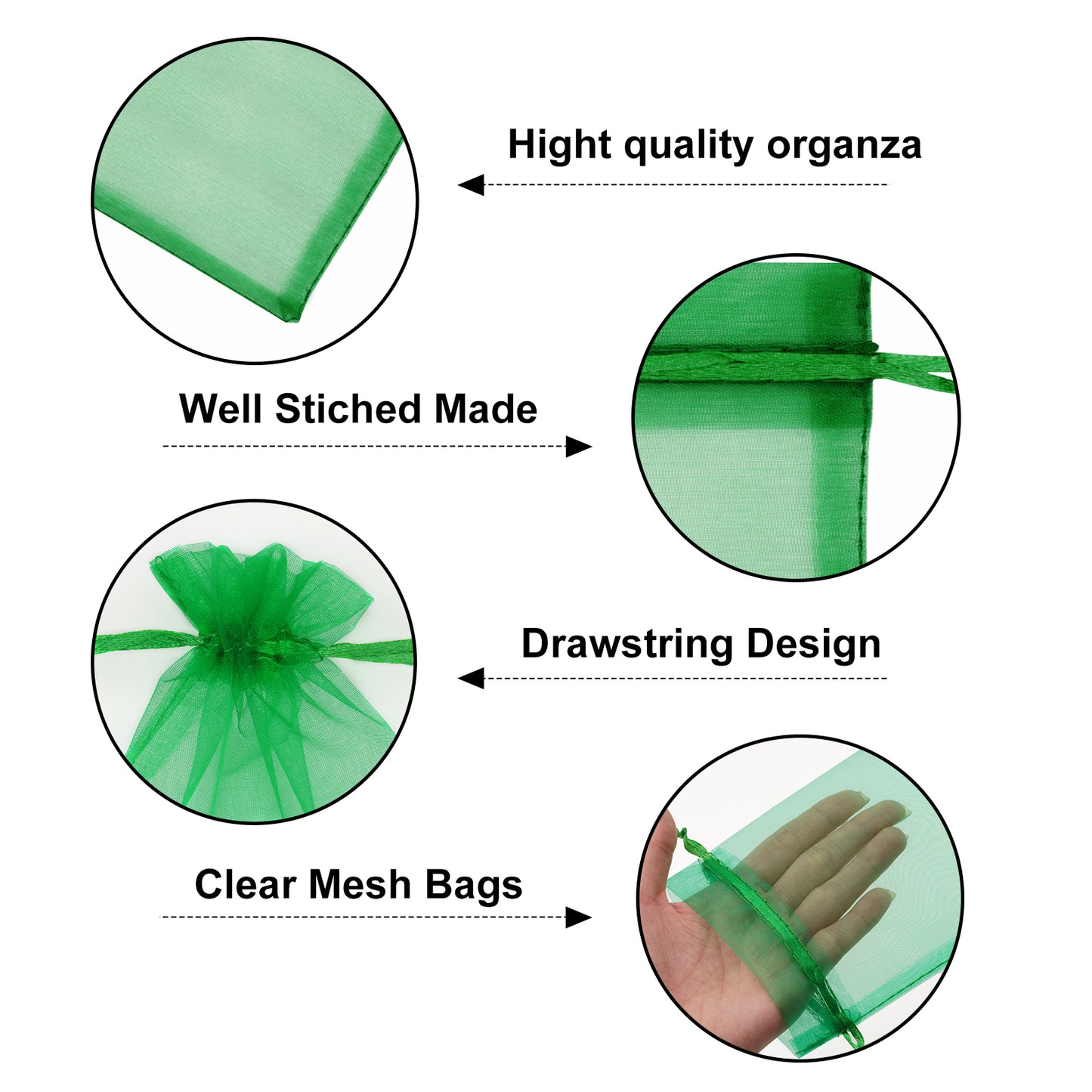 G2PLUS 25PCS Green Organza Bags - 5x7In Sheer Mesh Jewelry Pouches, Organza Gift Bags with Drawstring for Candy, Jewelry, Wedding Party Favors