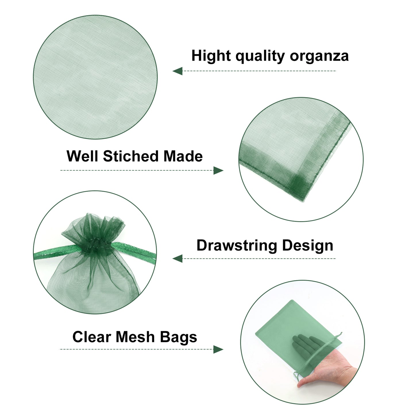 G2PLUS 25PCS Dark Green Organza Bags 5x7 inches - Sheer Mesh Jewelry Pouches, Organza Gift Bags with Drawstring for Candy, Christmas, Wedding Party Favors