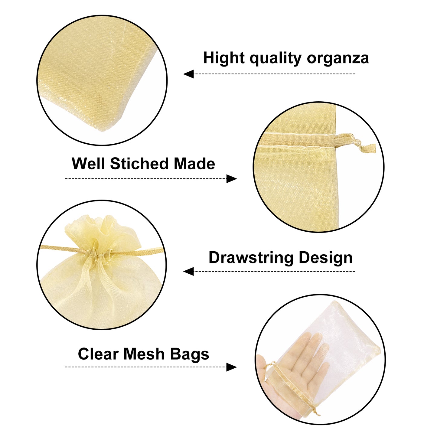G2PLUS 30PCS Gold Oragnza Bags 4x6 In - Drawstring Organza Bags, Sheer Mesh Jewelry Pouches, Candy Gift Wrap Pouches for Christmas, Birthday, Wedding Party Favors