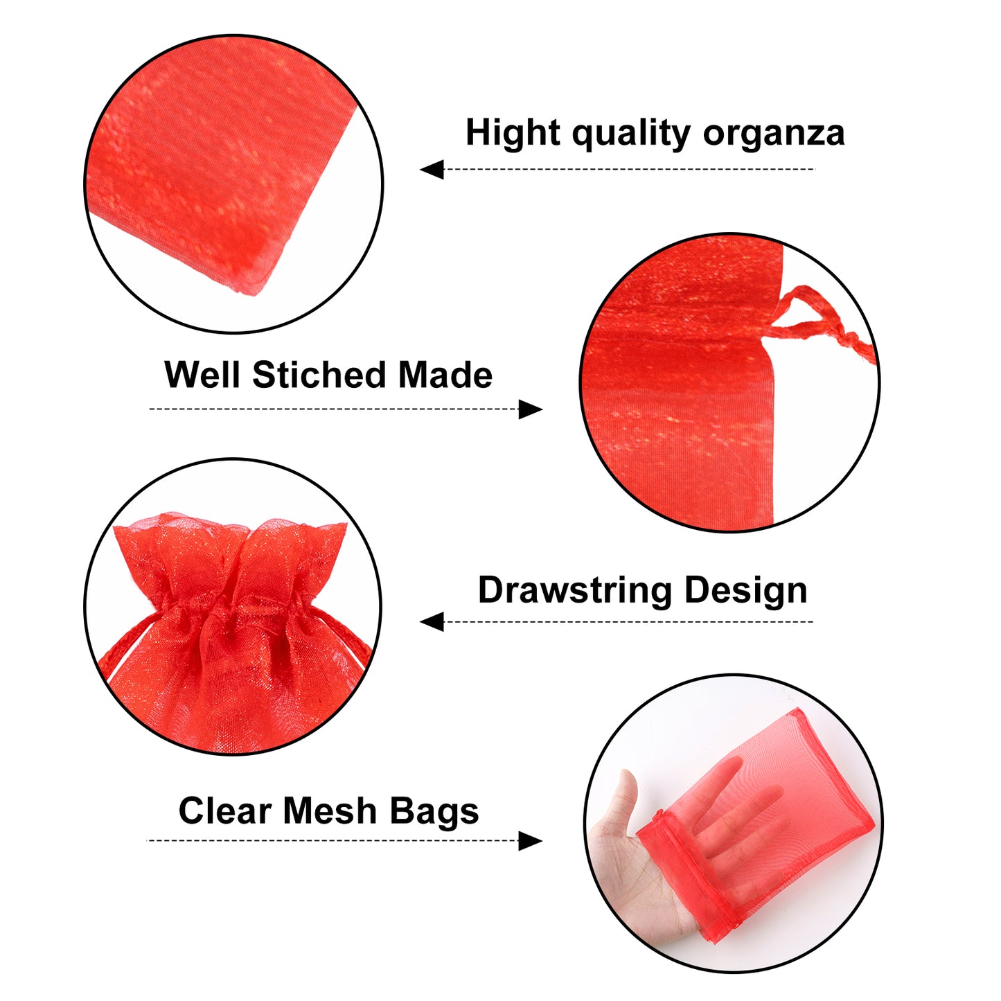 G2PLUS 30PCS Red Oragnza Bags 4x6 In - Drawstring Organza Bags, Sheer Mesh Jewelry Pouches, Candy Gift Wrap Pouches for Christmas, Valentine's Day, Wedding Party Favors