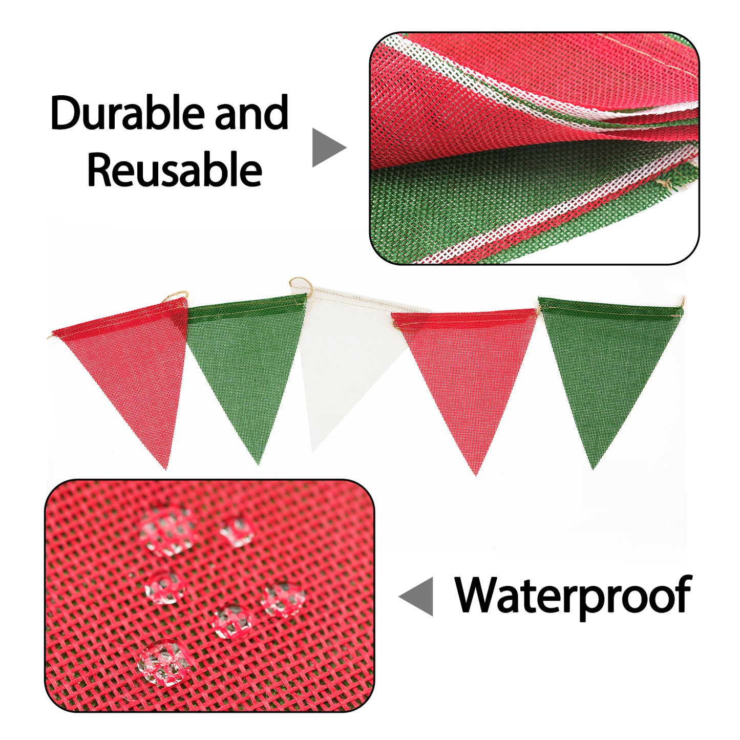 G2PLUS Pre-Strung Christmas Burlap Banners, 39Ft Red Green White Fabric Triangle Flag Bunting, 36Pcs Pennant Banner Flags Garland for Christmas, Wedding, Birthday, Party Decorations