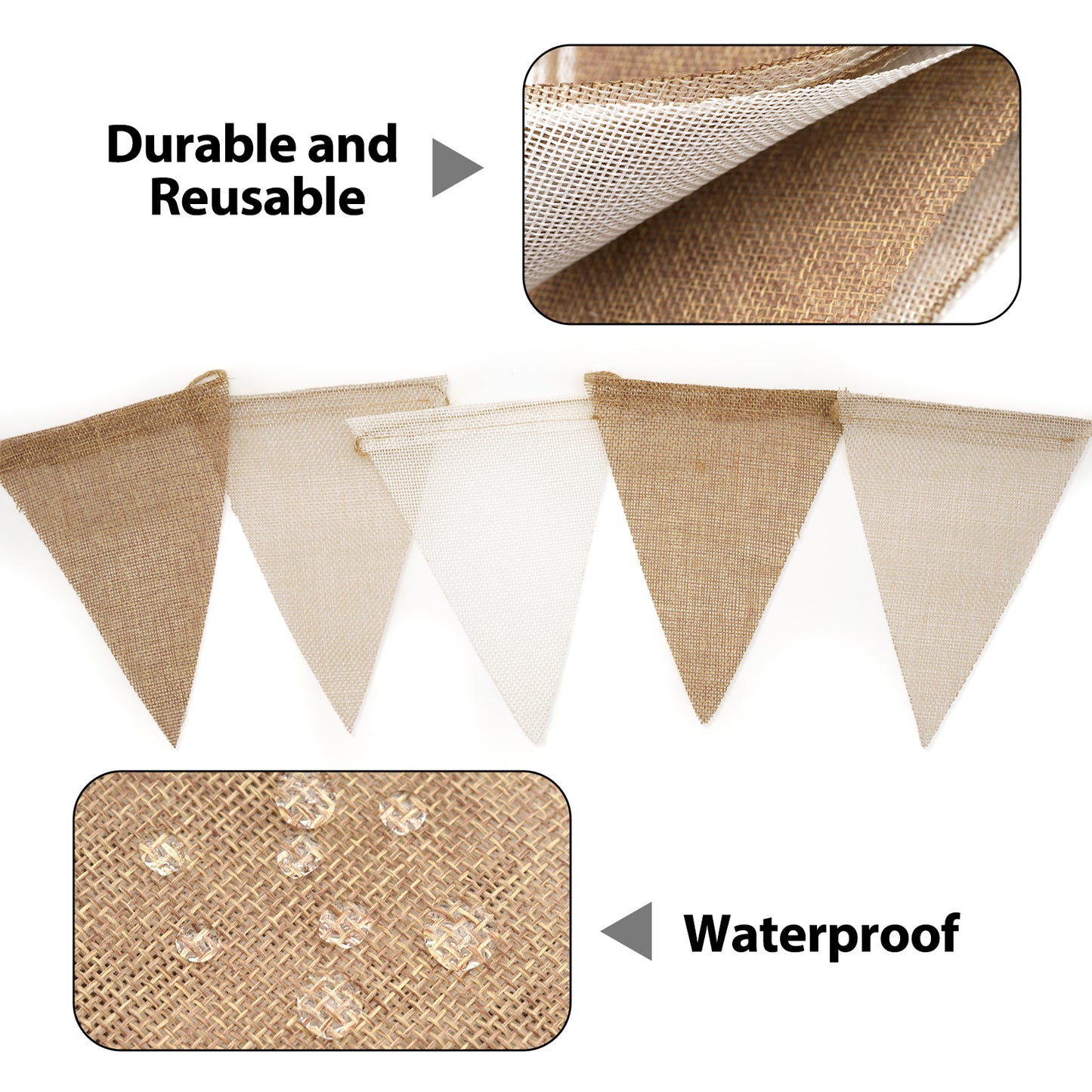 G2PLUS Pre-Strung Burlap Pennant Banner, 39Ft Linen Triangle Flag Bunting, 36pcs Pennant Banner Bunting Garland for Birthday, Wedding, Camping, Rustic Boho Theme Party Decorations