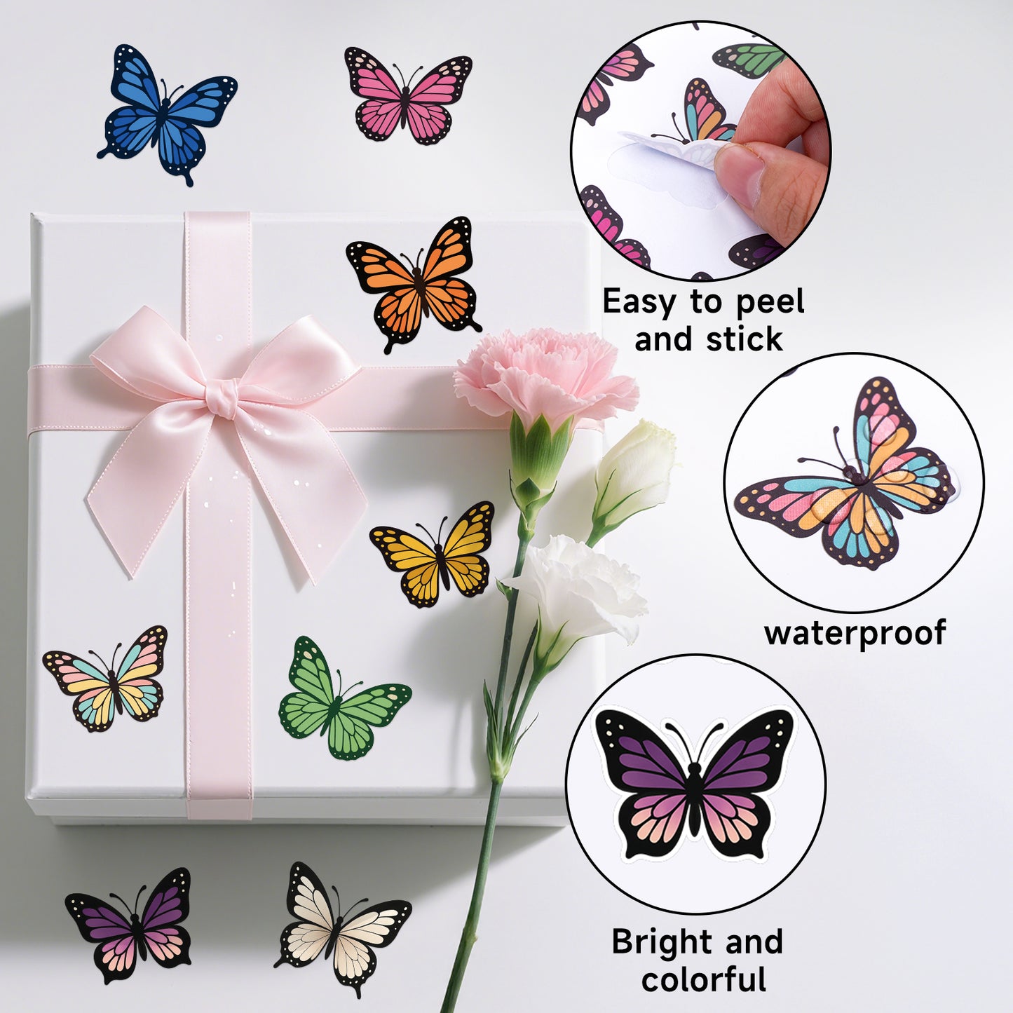 G2PLUS 600 Pcs Butterfly Stickers - 1.5" Self-Adhesive Butterflies Labels Stickers for Kids and Adults, Waterproof Decorative Label Sticker for Envelope Seals, DIY Crafts, Scrapbooking, Journaling