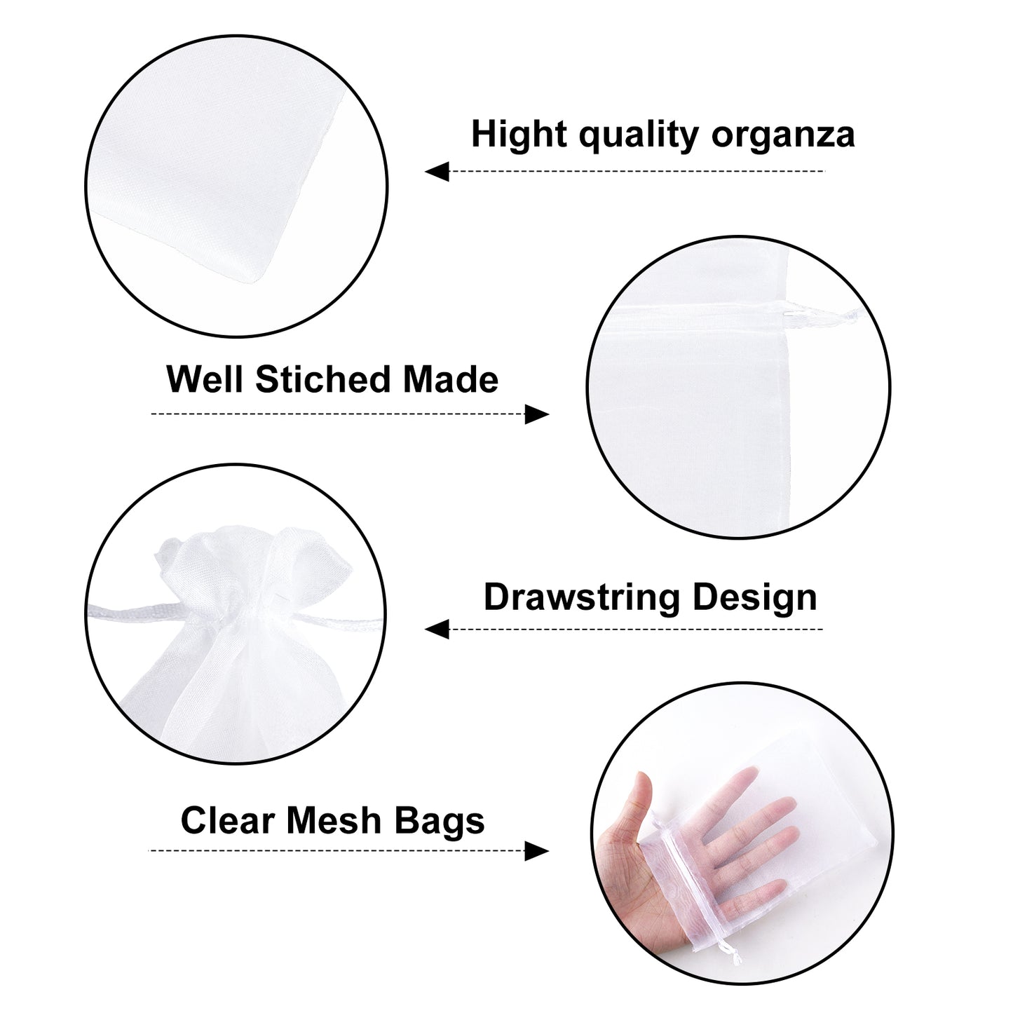 G2PLUS 30PCS White Oragnza Bags 4x6 In - Drawstring Organza Bags, Sheer Mesh Jewelry Pouches, Candy Gift Wrap Pouches for Christmas, Baby Shower, Wedding Party Favors