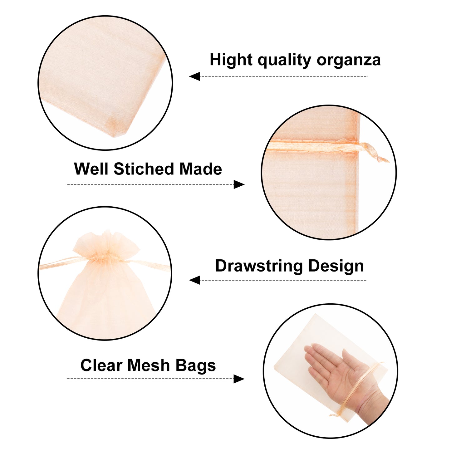 G2PLUS 25PCS Peach Organza Bags 5x7 inches - Sheer Mesh Jewelry Pouches, Organza Gift Bags with Drawstring for Candy, Jewelry, Wedding Party Favors