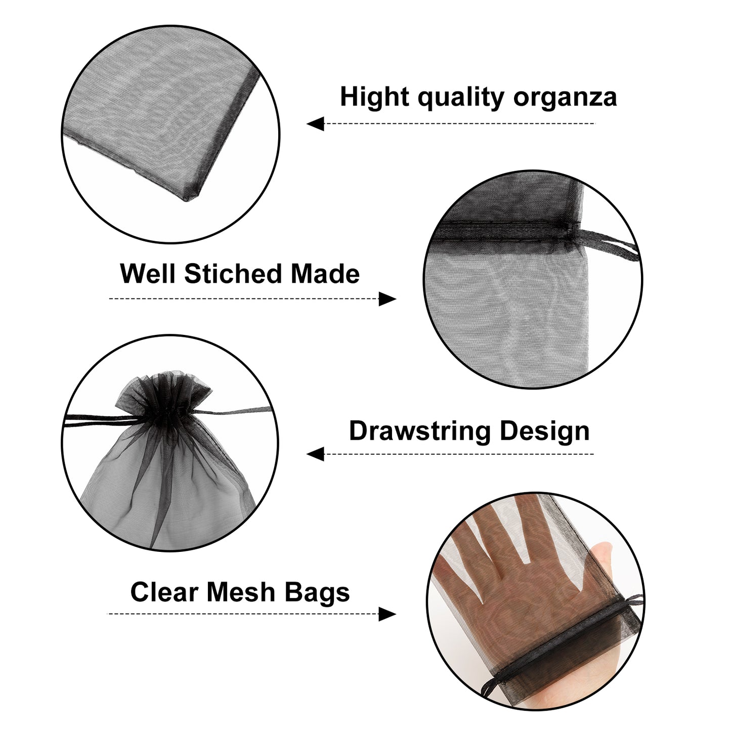 G2PLUS 25PCS Black Organza Bags 5x7 inches - Sheer Mesh Jewelry Pouches, Organza Gift Bags with Drawstring for Candy, Jewelry, Wedding Party Favors