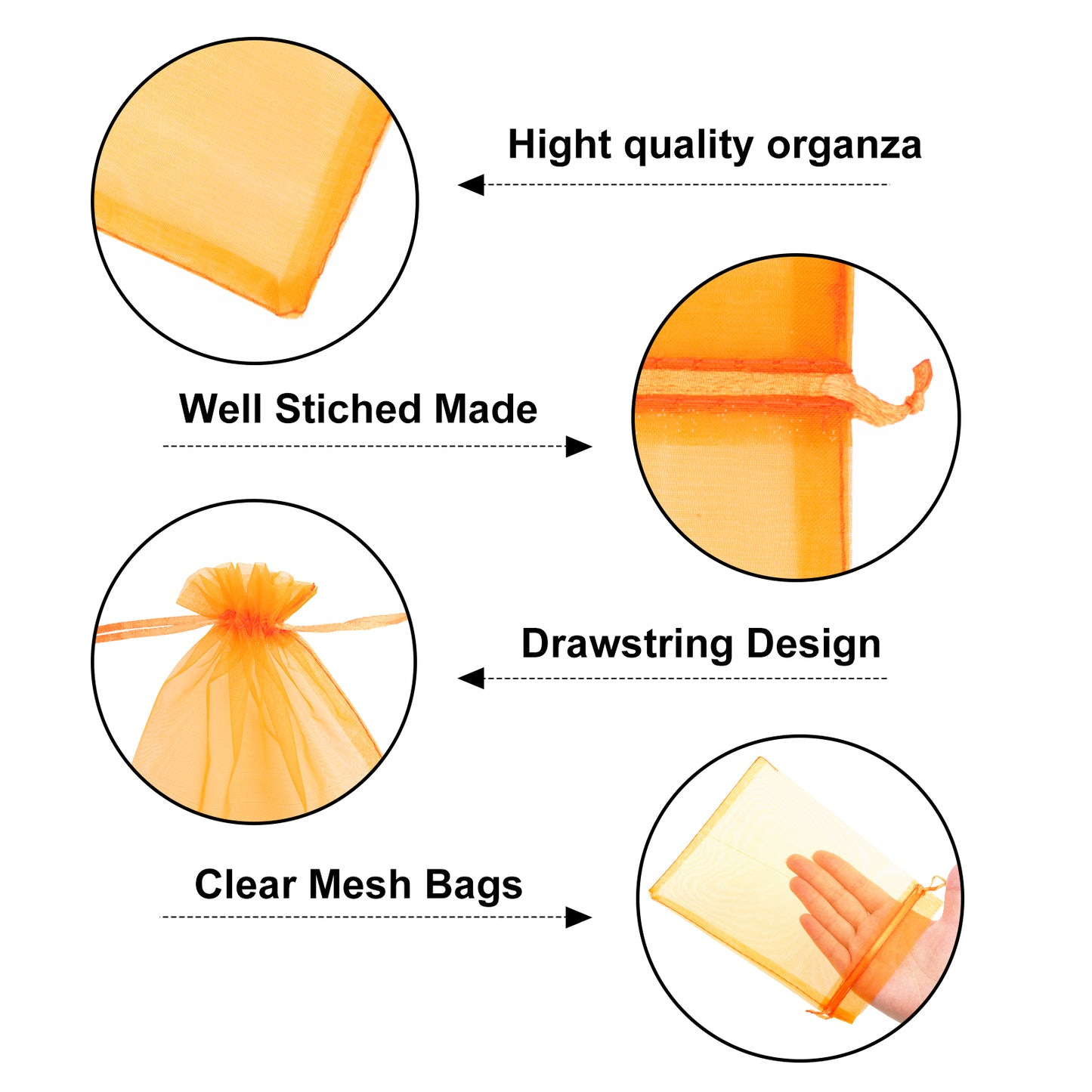 G2PLUS 25PCS Orange Organza Bags 5x7 inches - Sheer Mesh Jewelry Pouches, Organza Gift Bags with Drawstring for Candy, Jewelry, Wedding Party Favors