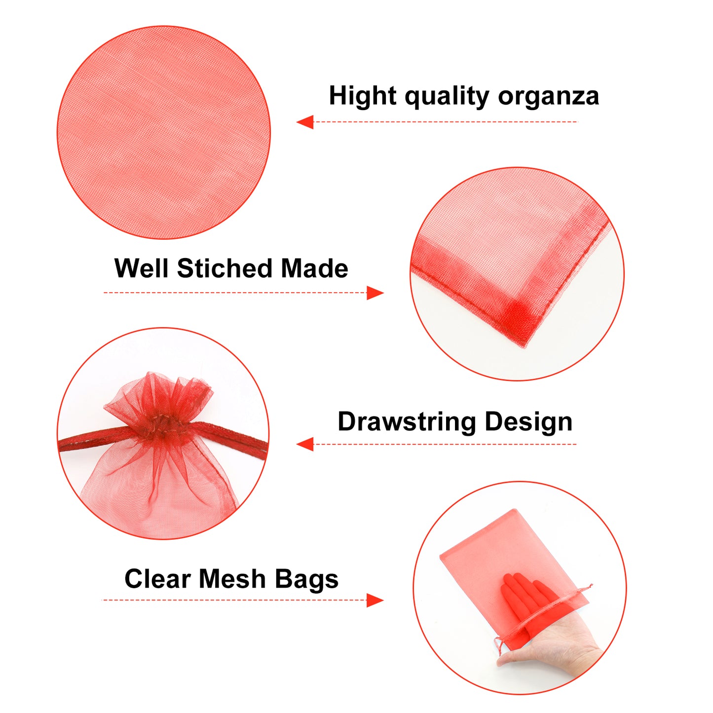 G2PLUS 25PCS Red Drawstring Organza Bags 5x7 inches - Christmas Organza Bags, Candy Gift Wrap Pouches for Christmas, Baby Shower, Wedding Party Favors