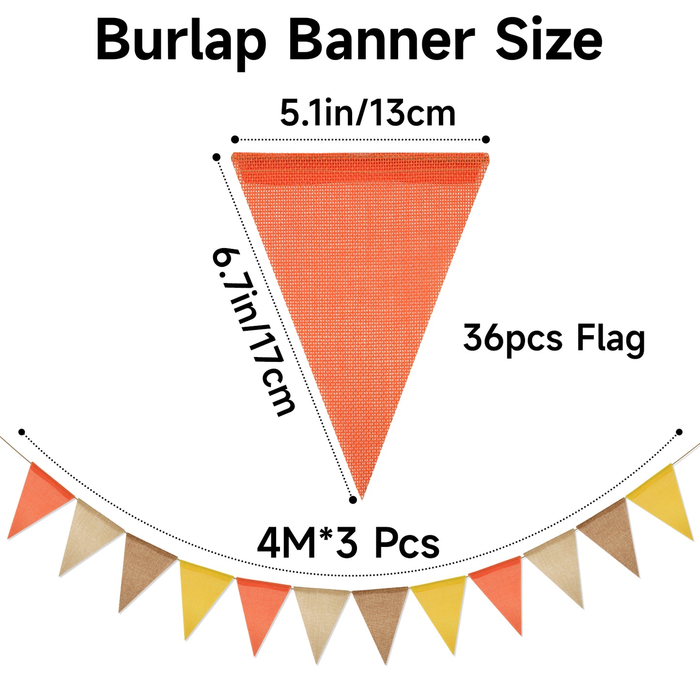 G2PLUS Pre-Strung Burlap Pennant Banner, 39Ft Orange Yellow Triangle Flag Bunting, 36pcs Pennant Banner Flags Garland for Fall, Thanksgiving, Farmhouse and Party Decor