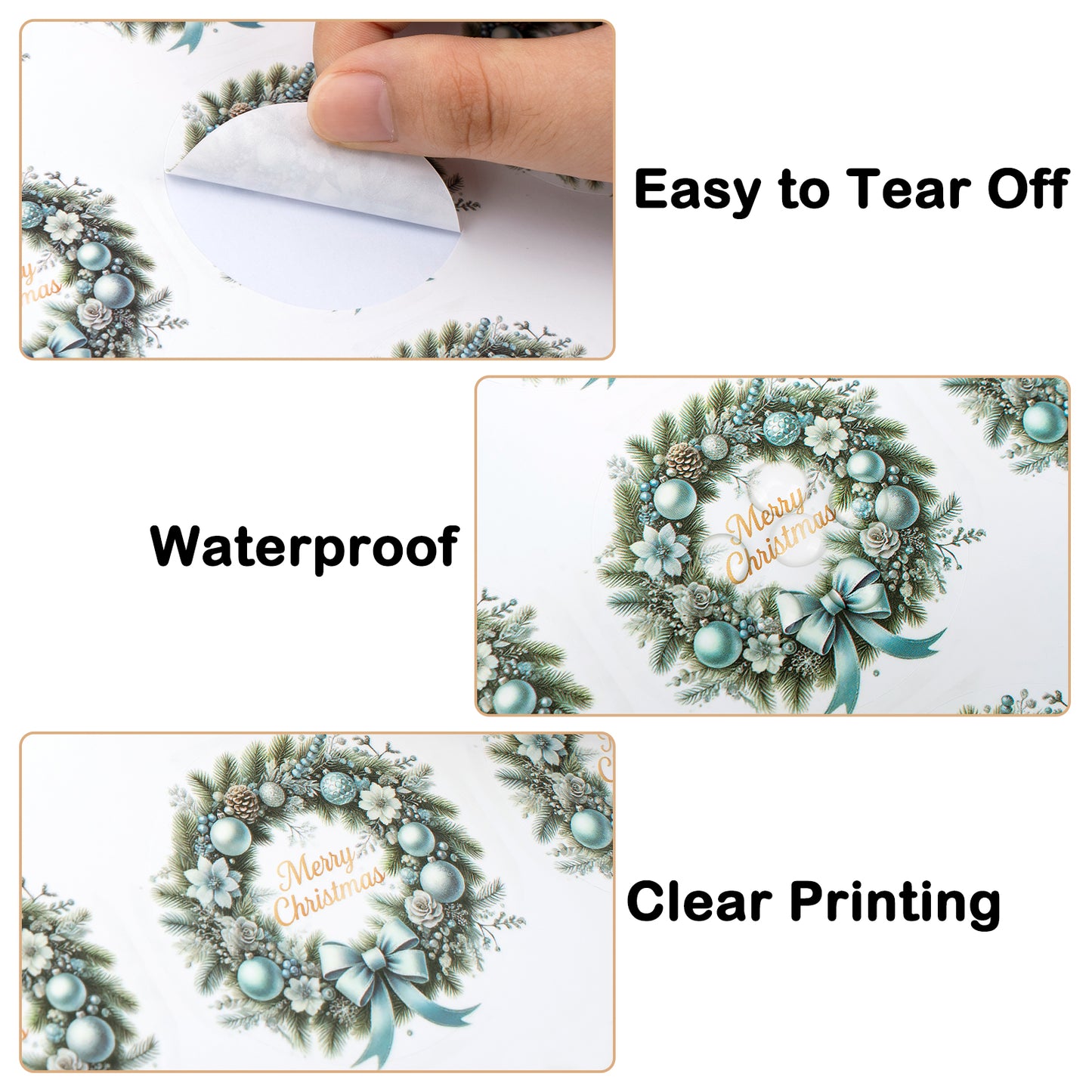 G2PLUS Merry Christmas Stickers - 120Pcs Blue Christmas Wreath Stickers, 2'' Round Self-Adhesive Xmas Labels for Envelope Seals, Holiday Wrapping, Party Favors, DIY Crafts, Small Business Packaging