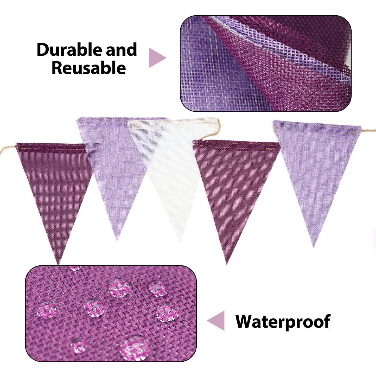 G2PLUS Pre-Strung Burlap Pennant Banners, 39Ft Purple Fabric Triangle Flag Bunting, 36Pcs Pennant Banner Flags Garland for Birthday, Wedding, Baby Shower and Theme Party Decorations