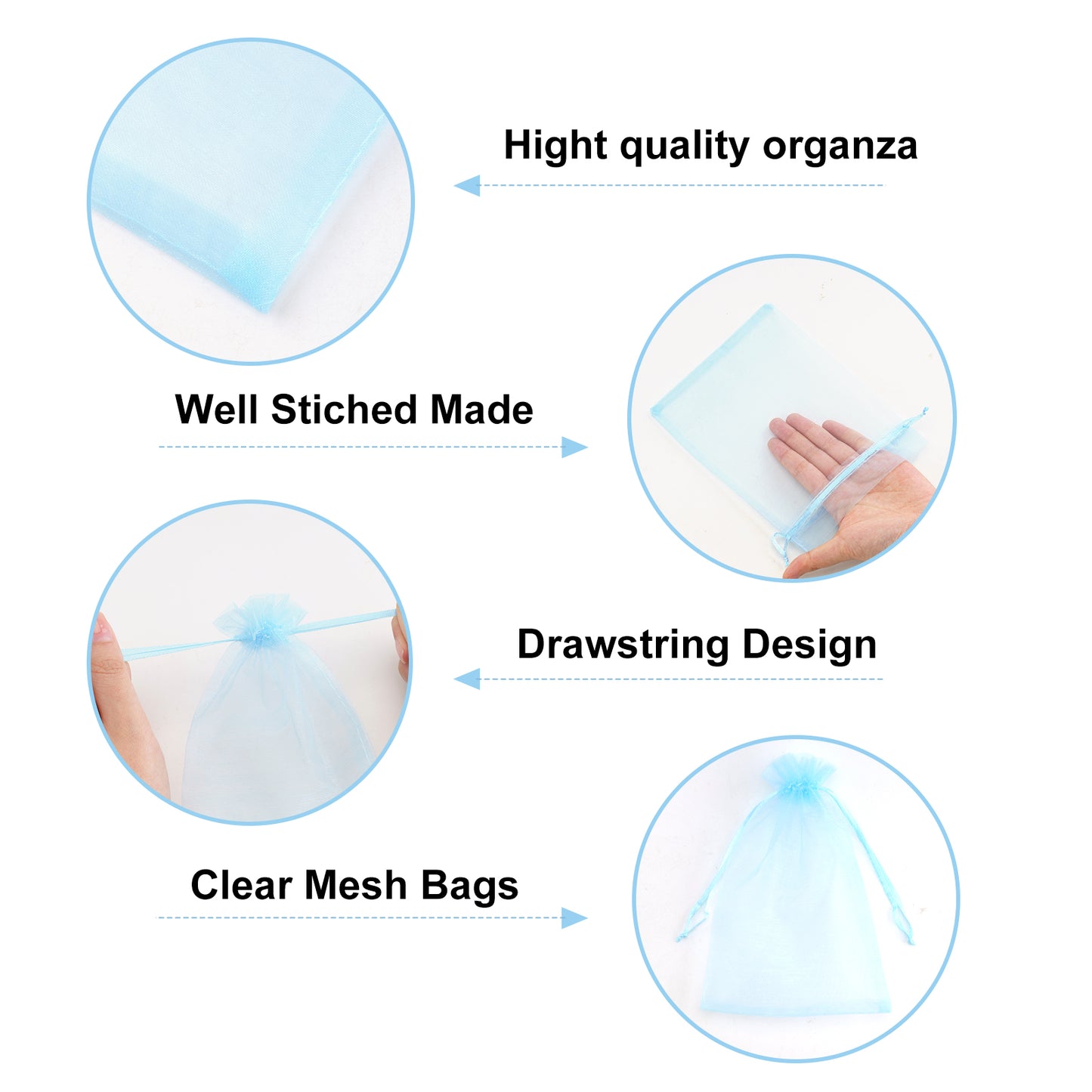G2PLUS 25PCS Blue Organza Bags 5x7 inches - Sheer Mesh Jewelry Pouches, Baby Blue Organza Gift Bags with Drawstring for Candy, Jewelry, Wedding Party Favors
