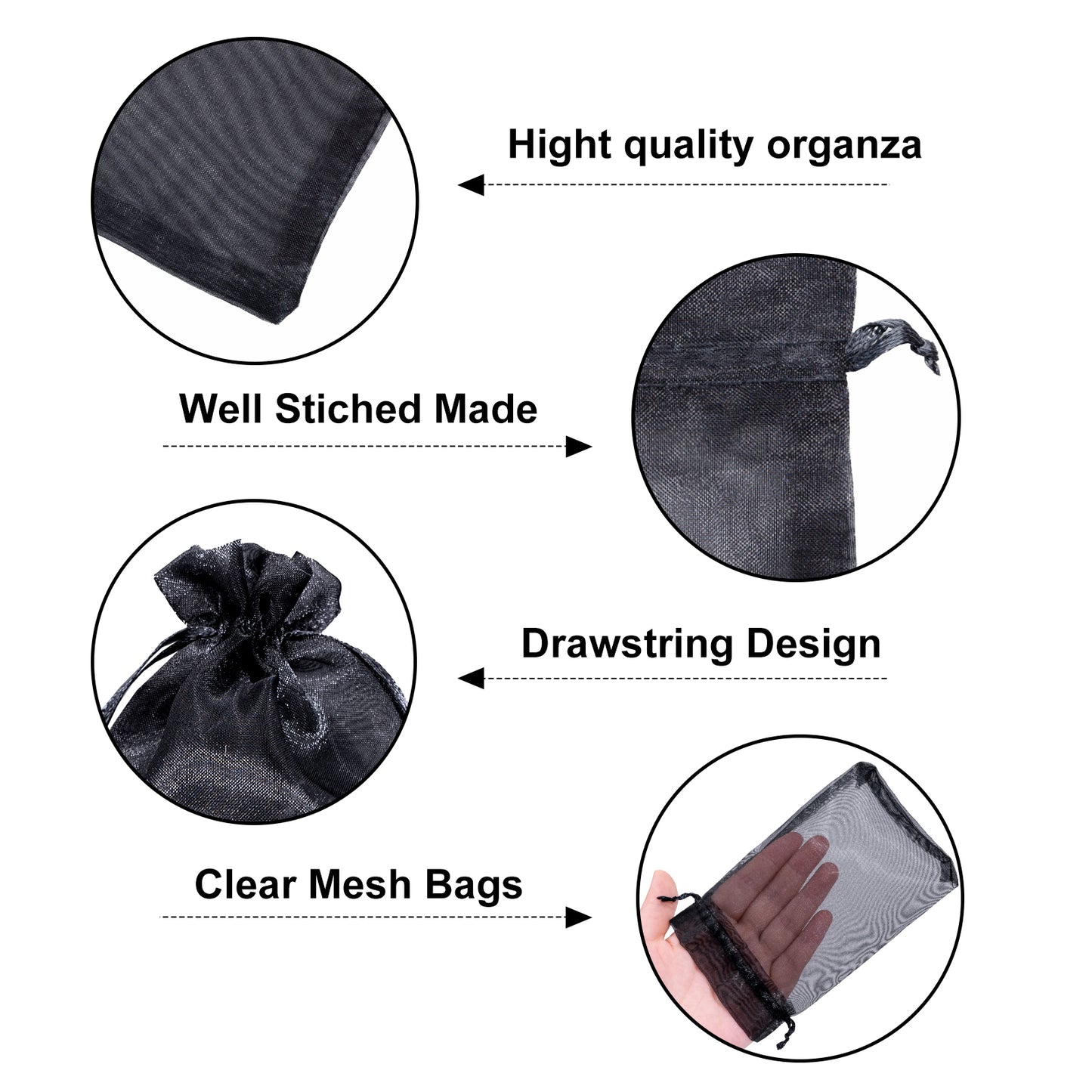 G2PLUS 30PCS Black Oragnza Bags 4x6 In - Drawstring Organza Bags, Sheer Mesh Jewelry Pouches, Candy Gift Wrap Pouches for Halloween, Christmas, Wedding Party Favors