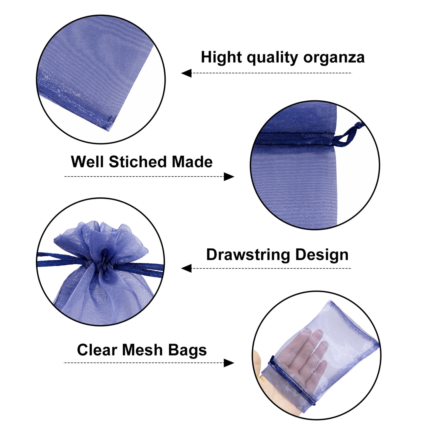 G2PLUS 30PCS Drawstring Organza Bags - Navy Blue Oragnza Bags 4x6 In, Sheer Mesh Jewelry Pouches, Candy Gift Wrap Pouches for Christmas, Birthday, Wedding Party Favors