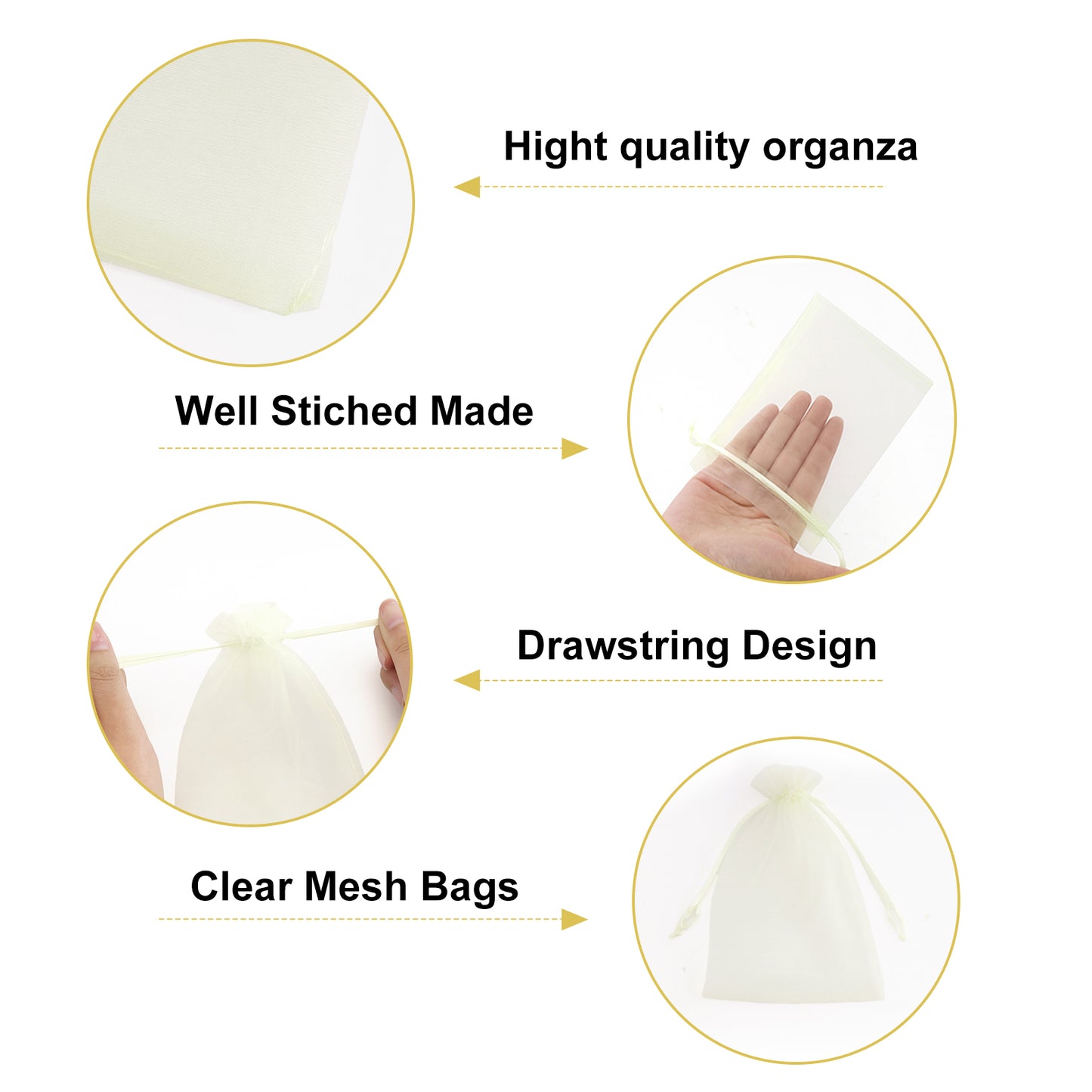 G2PLUS 25PCS Drawstring Organza Bags 5x7 inches - Ivory Organza Gift Bags, Sheer Mesh Pouches for Candy, Jewelry, Baby Shower, Wedding Party Favors