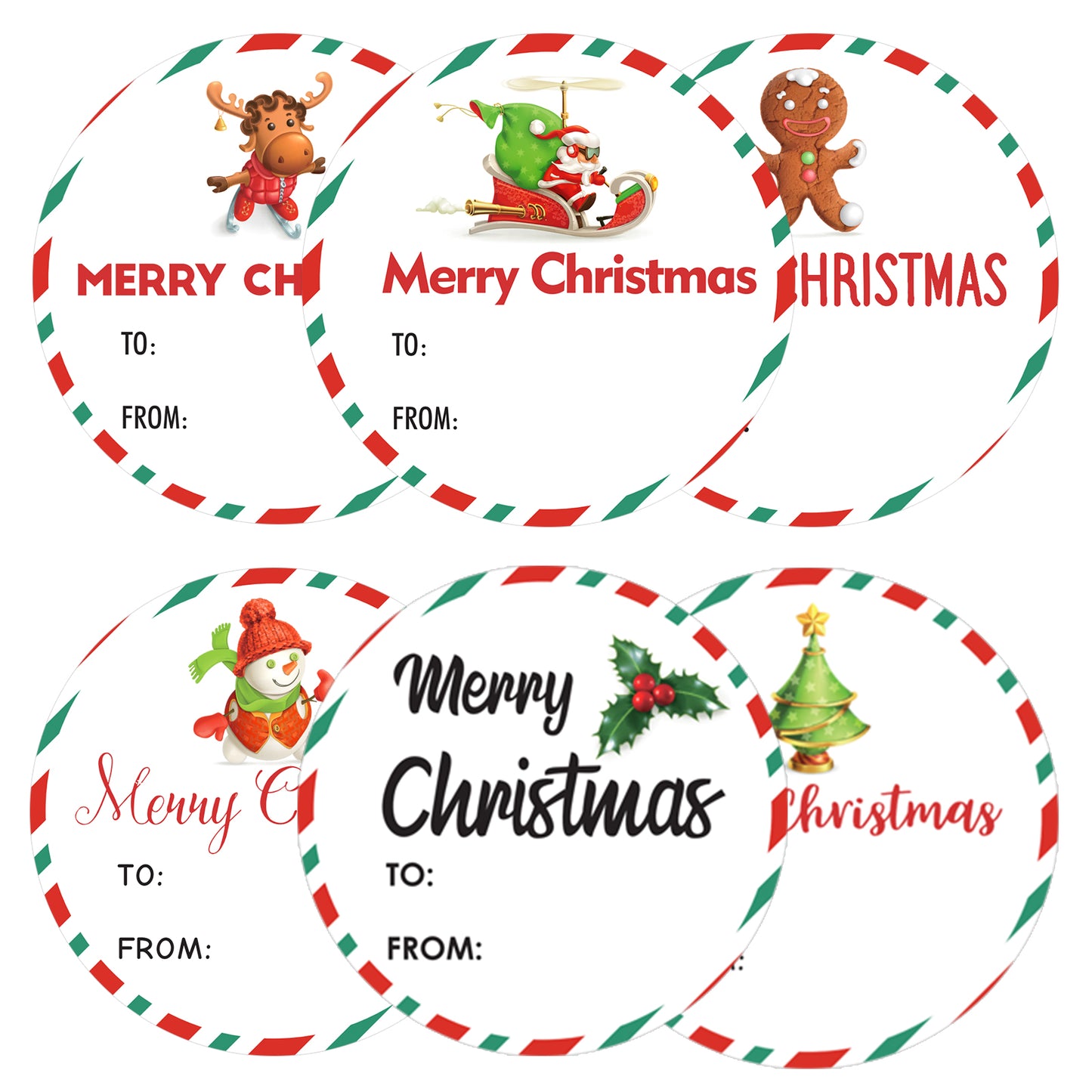 G2PLUS 120PCS Merry Christmas Stickers, 2'' Round Christmas Gift Name Stickers, Christmas Tree Gift Stickers, Self-Adhesive Christmas Labels, Santa Claus Gift Tags Stickers for Cards Envelope Seals