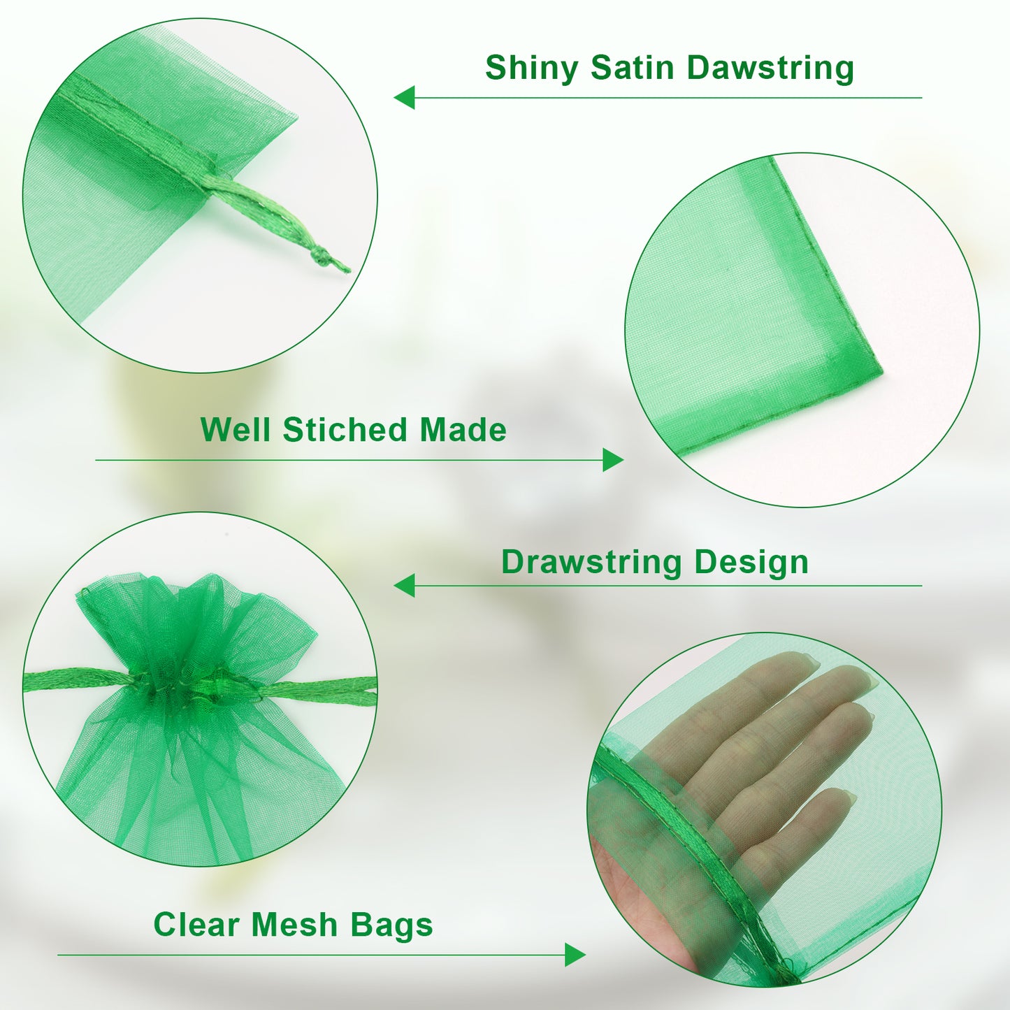 G2PLUS Organza Bags, 100PCS Green Organza Gift Bags, Jewelry Pouches Drawstring Bags 4x6, Sheer Mesh Organza Bags for Candy, Jewelry, Treats, Fruits, Wedding, Christmas Party Favors (Dark Green)