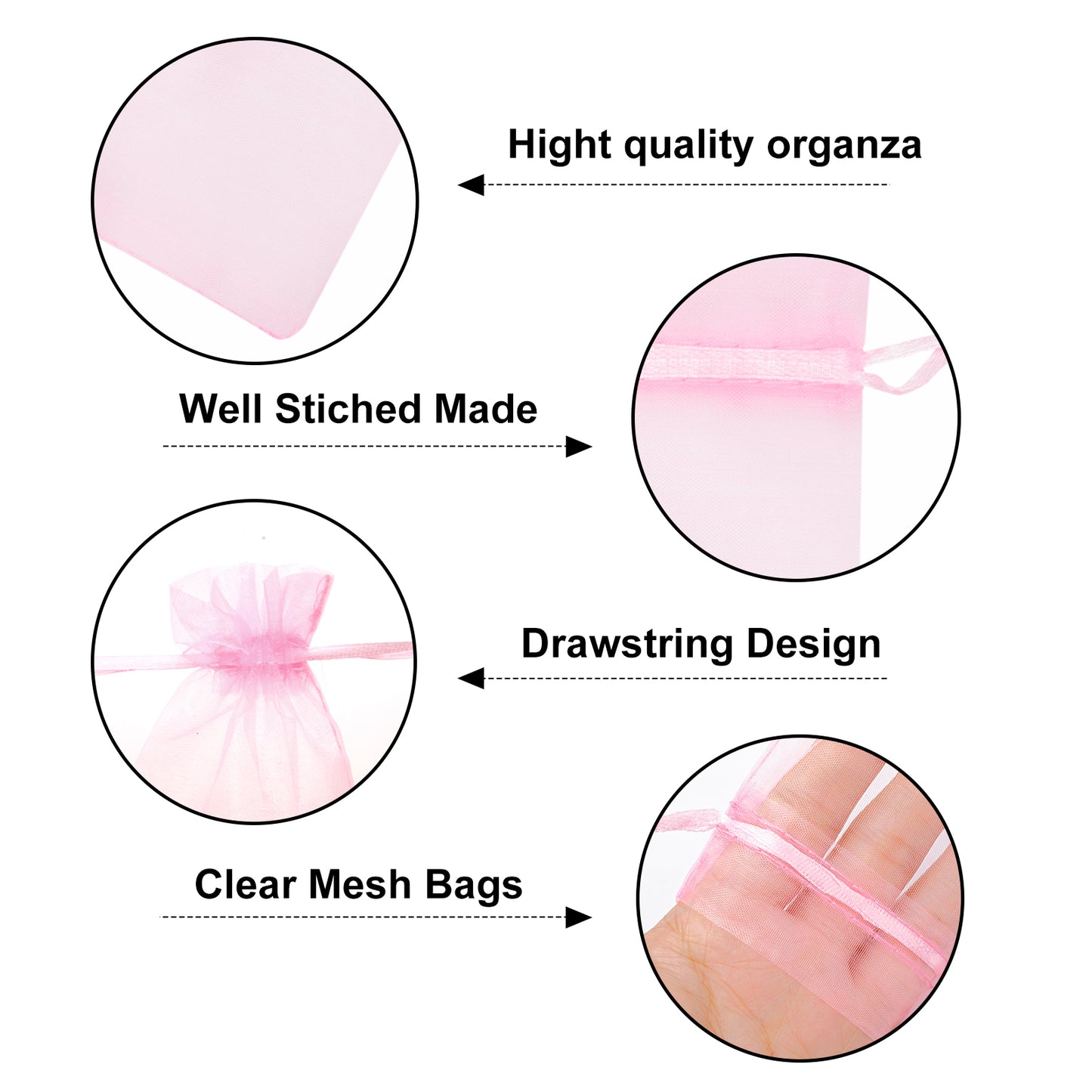 G2PLUS 25PCS Pink Drawstring Organza Bags 5x7 inches, Sheer Mesh Jewelry Pouches, Organza Gift Bags for Candy, Jewelry, Wedding Party Favors
