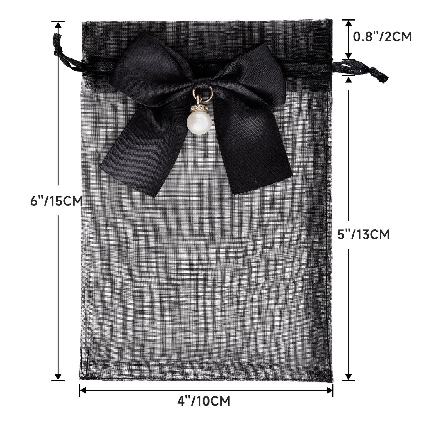 G2PLUS 30Pcs Organza Bags with Bow-4x6 In Black Wedding Favor Bags, Sheer Mesh Jewelry Pouches with Drawstring for Bridal Shower, Baby Shower, Valentine's Day Party Favors