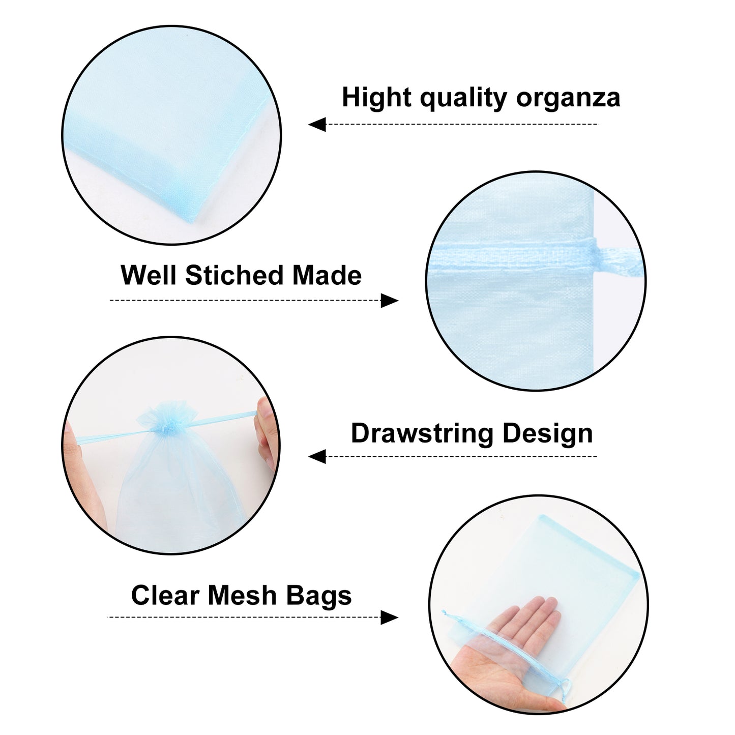 G2PLUS Blue Organza Bags 4x6 in, 100PCS Drawstring Organza Bags, Sheer Mesh Jewelry Pouches, Baby Blue Sheer Candy Pouches for Baby Shower, Bridal Shower, Wedding Party Favors