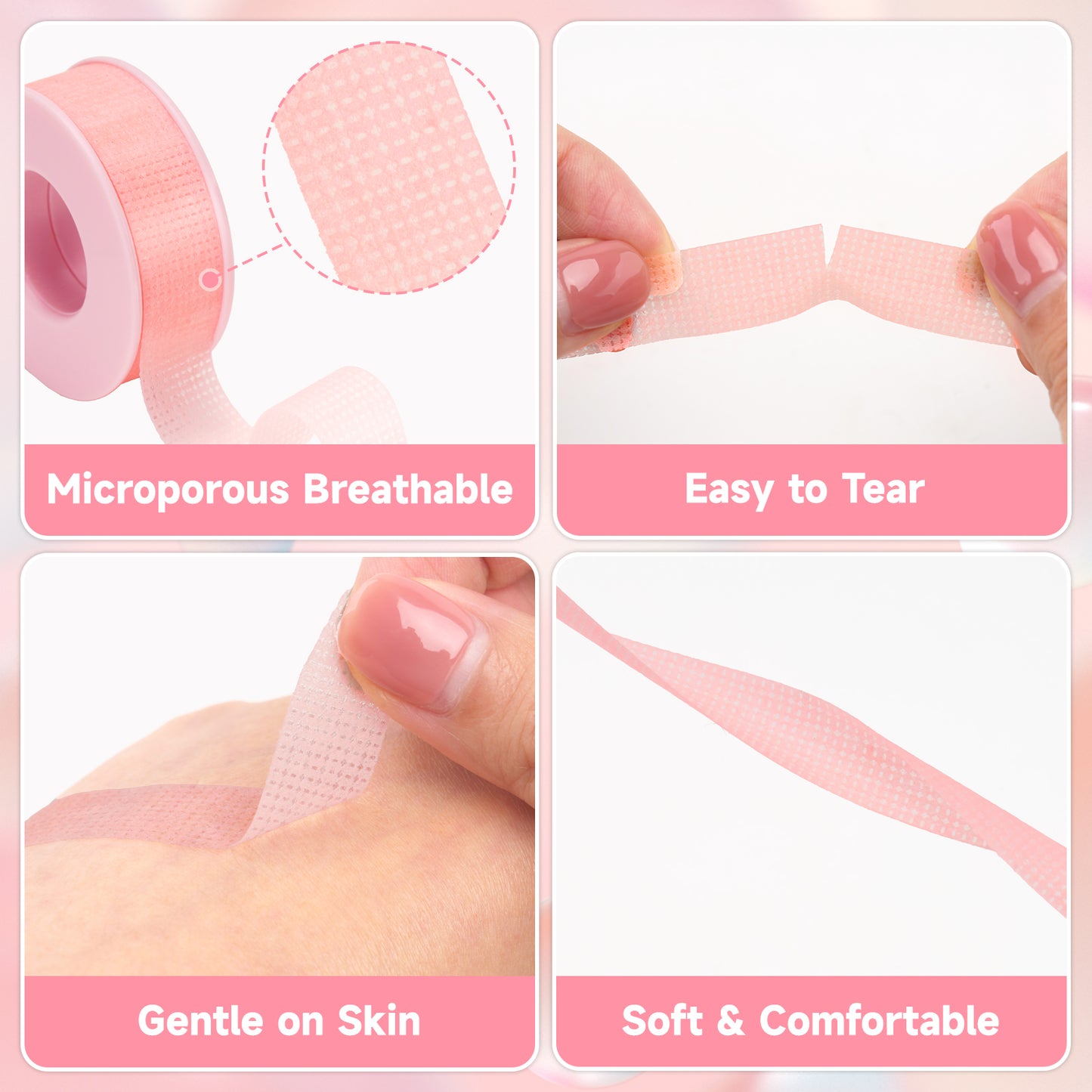 G2PLUS Eyelash Tape, 2 Rolls Silicone Gel Makeup Tape, 1/2'' x 8 Yards Pink Lash Tape, Micropore Eyelash Extension Tape for Lift and Makeup