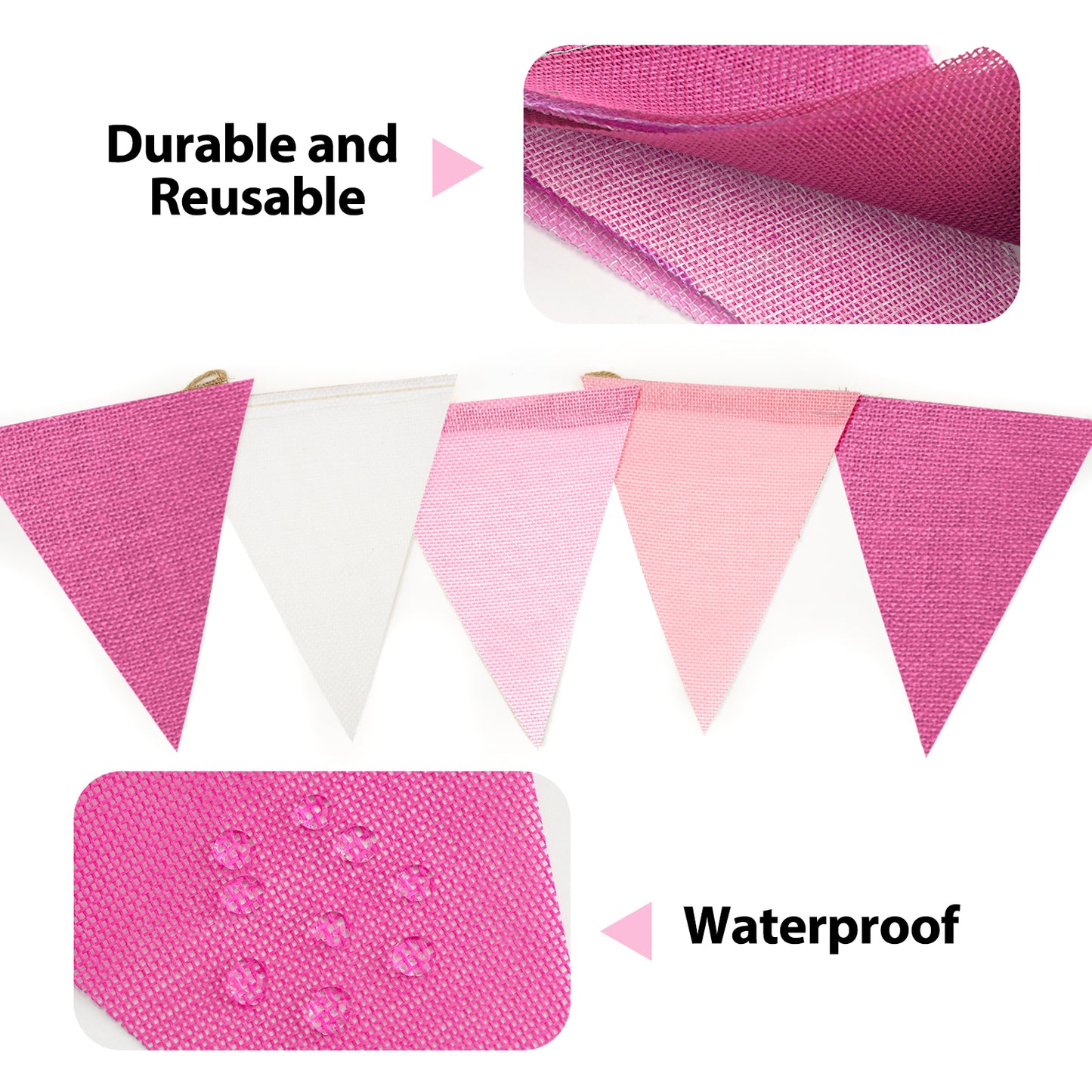 G2PLUS Pre-Strung Burlap Pennant Banners, 39Ft Pink Fabric Triangle Flag Bunting, 36Pcs Pennant Banner Flags Garland for Birthday, Holidays and Theme Party Decorations
