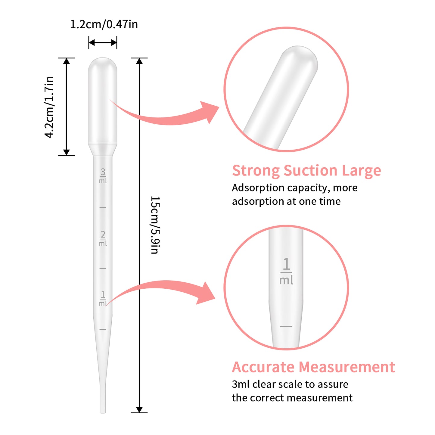 G2PLUS 3ML Plastic Dropper, 25Pcs Pipettes Dropper, Clear Graduated Dropper, Disposable Transfer Pipettes for Essential Oils, Kids Activities, DIY Art and Make up Tool