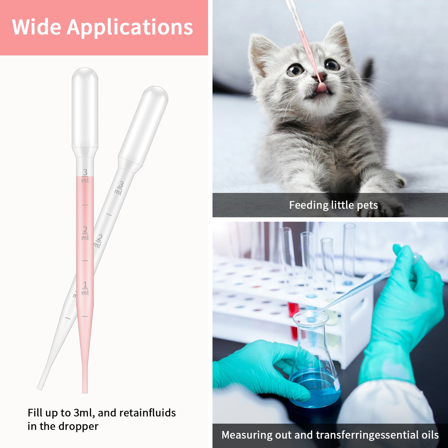 G2PLUS 3ML Plastic Dropper, 25Pcs Pipettes Dropper, Clear Graduated Dropper, Disposable Transfer Pipettes for Essential Oils, Kids Activities, DIY Art and Make up Tool