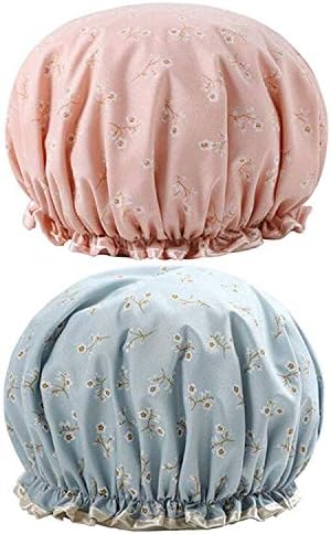 G2PLUS 32CM Large Shower Caps, 2PCS Reusable Bath Caps for Women, Elastic Shower Hats for Long Hair, Double Layers Bath Hats for Adults Long Hair